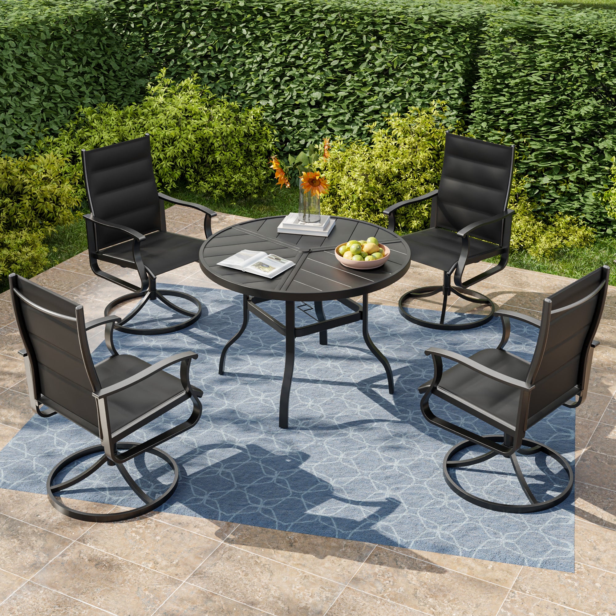 UDPATIO Swivel Patio Chairs Set of 6, Outdoor Swivel Rocker Patio Chairs with High Back, All Weather Textilene & Metal Frame for Backyard, Lawn, Porch, Pooside or Garden, Black - Padded