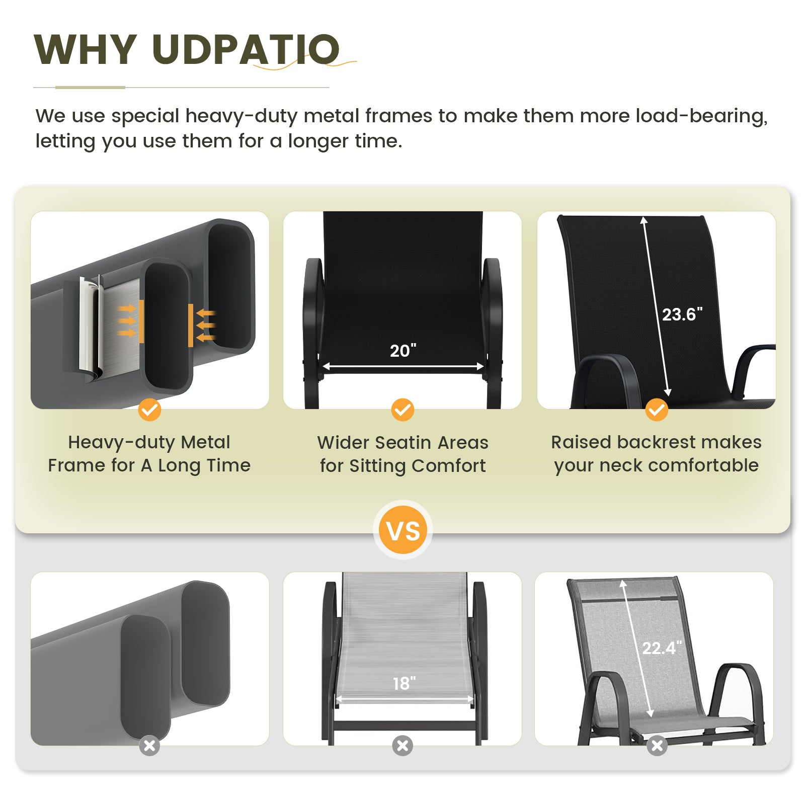 UDPATIO Patio Chairs Set of 4, Stackable Outdoor Dining Chairs with High Back, Breathable Textilene Fabric Outdoor Chair All Weather, 350LBS Capacity for Garden, Backyard (Black)