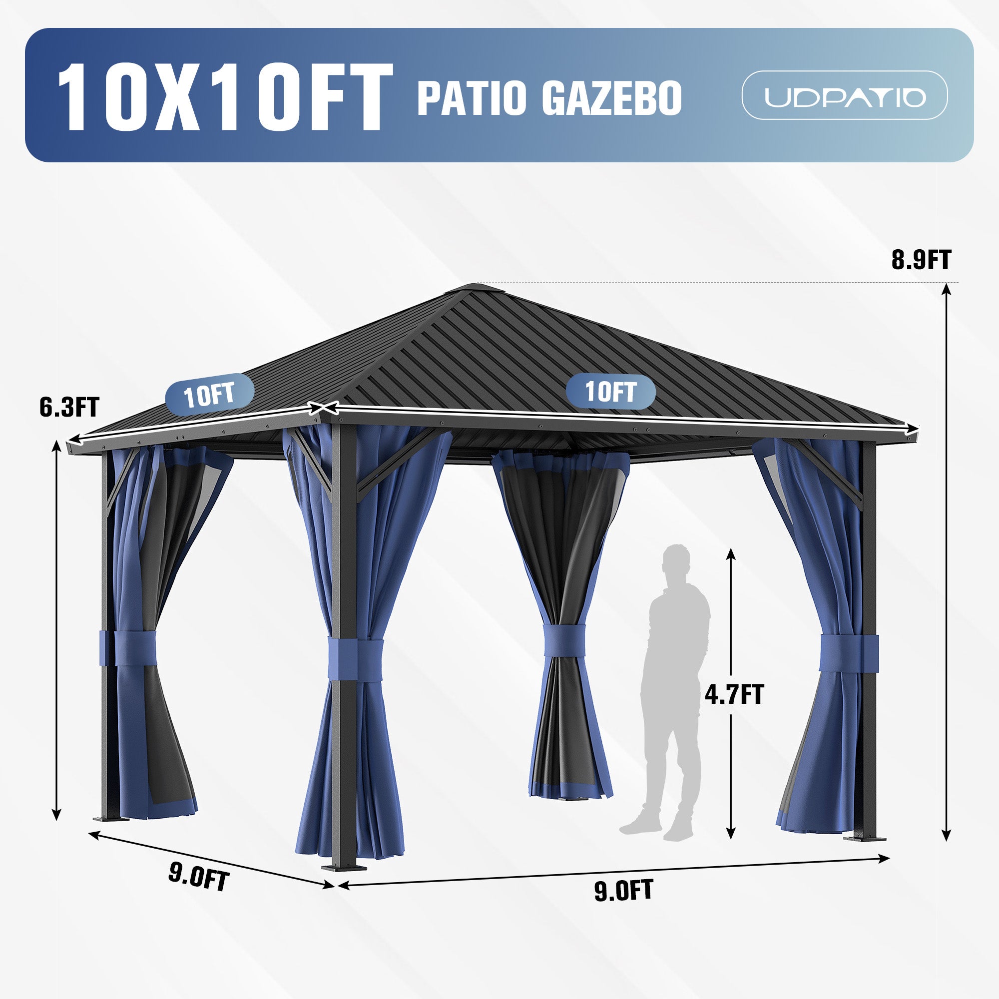 DPATIO 10'x10' Hardtop Gazebo, Outdoor Metal Gazebos for Backyard,Navy Blue