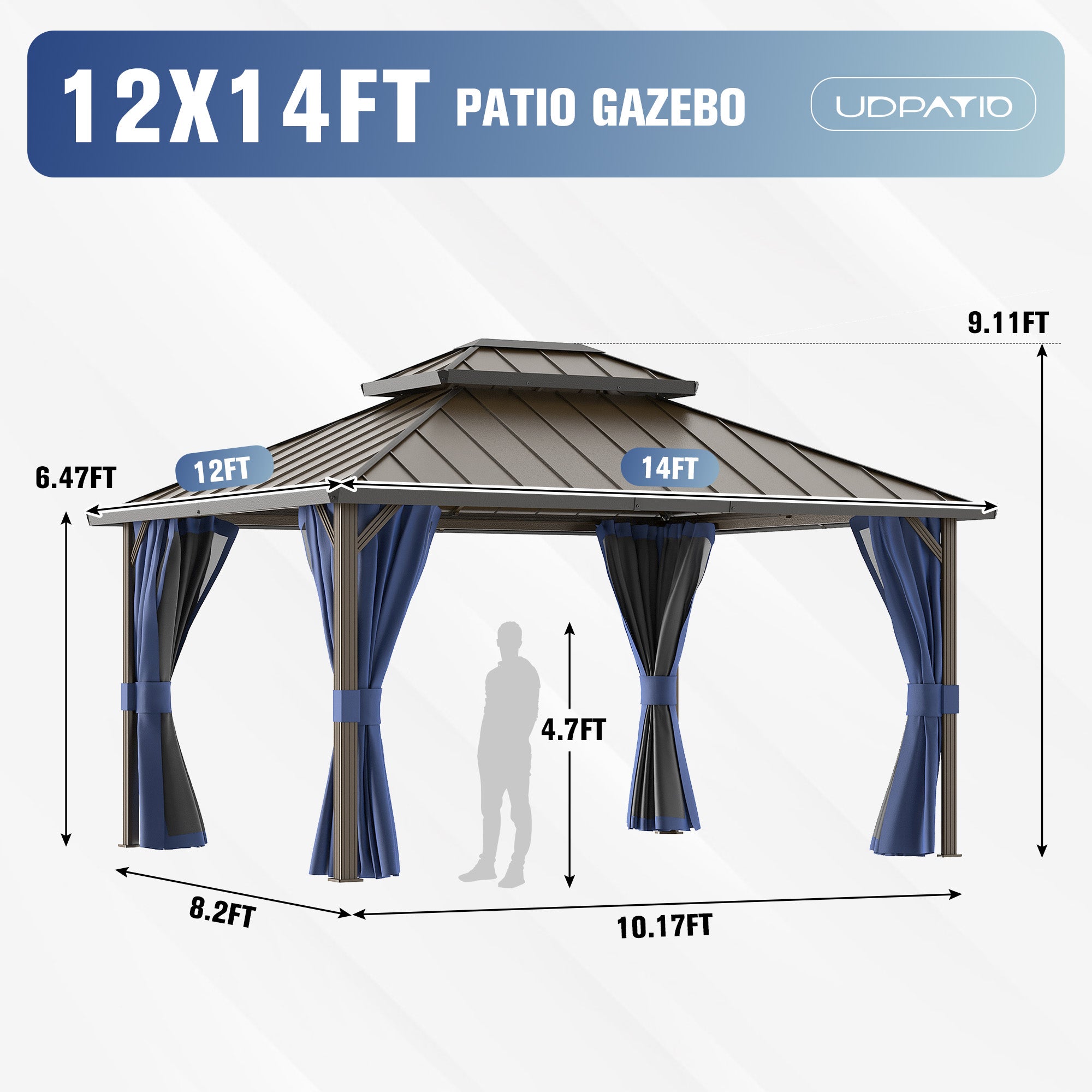 DPATIO 12'x14' Hardtop Aluminum Gazebo, Outdoor Gazebos for Patio,Navy Blue