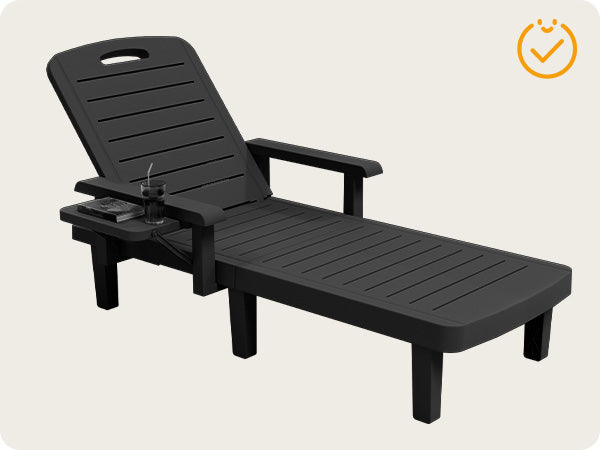 UDPATIO Oversized Pool Lounge Chairs Set of 2, Waterproof Resin Pool Chaise Lounges with Armrests and Cup Holder Tray, 5 Level Adjustable Backrest, for Poolsode, Lawn, Beach, Backyard