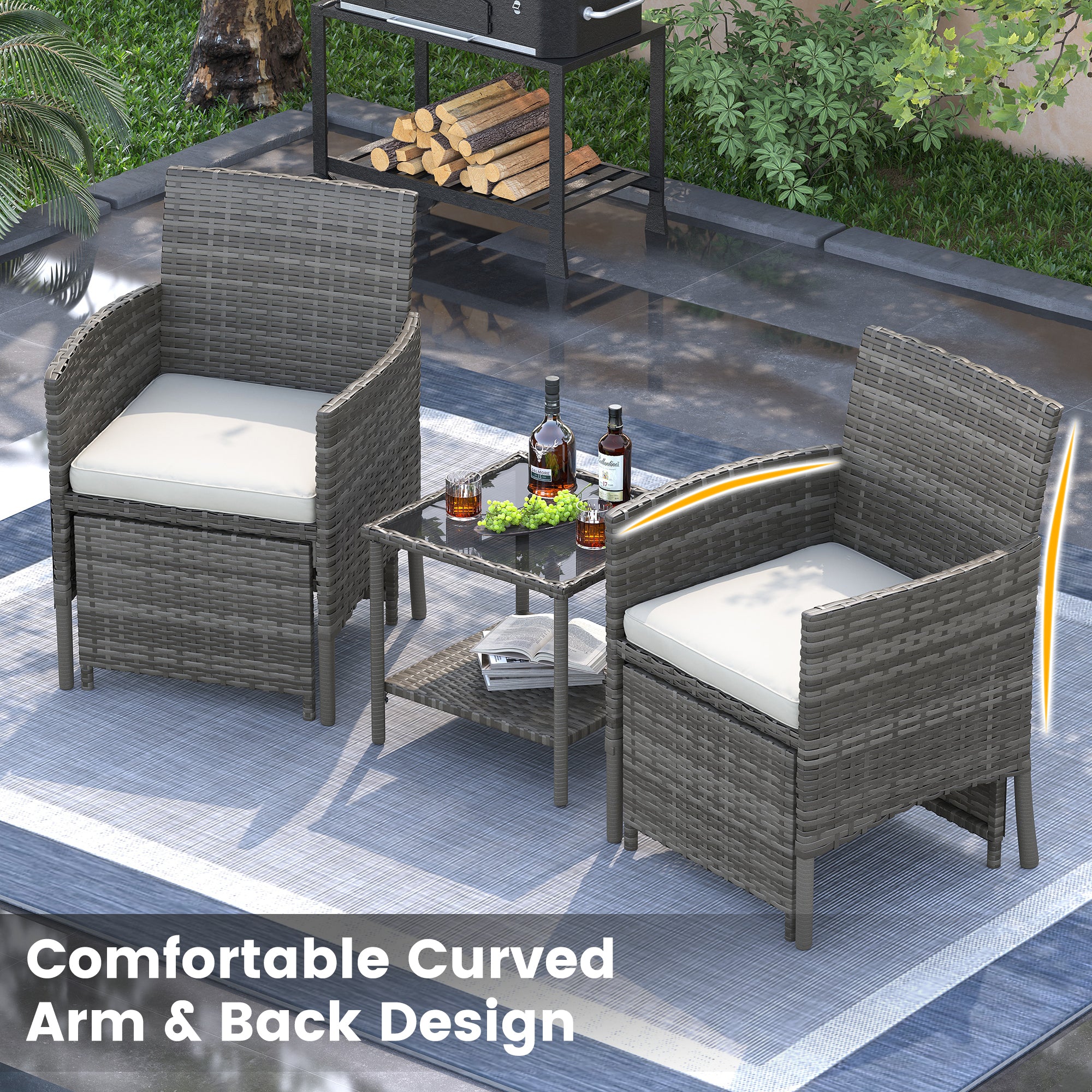 UDPATIO Outdoor Furniture Patio Chairs with Ottoman, Ideal for Balcony, Porch, 5 Piece Patio Furniture Set with Side Table for Deck, Apartment
