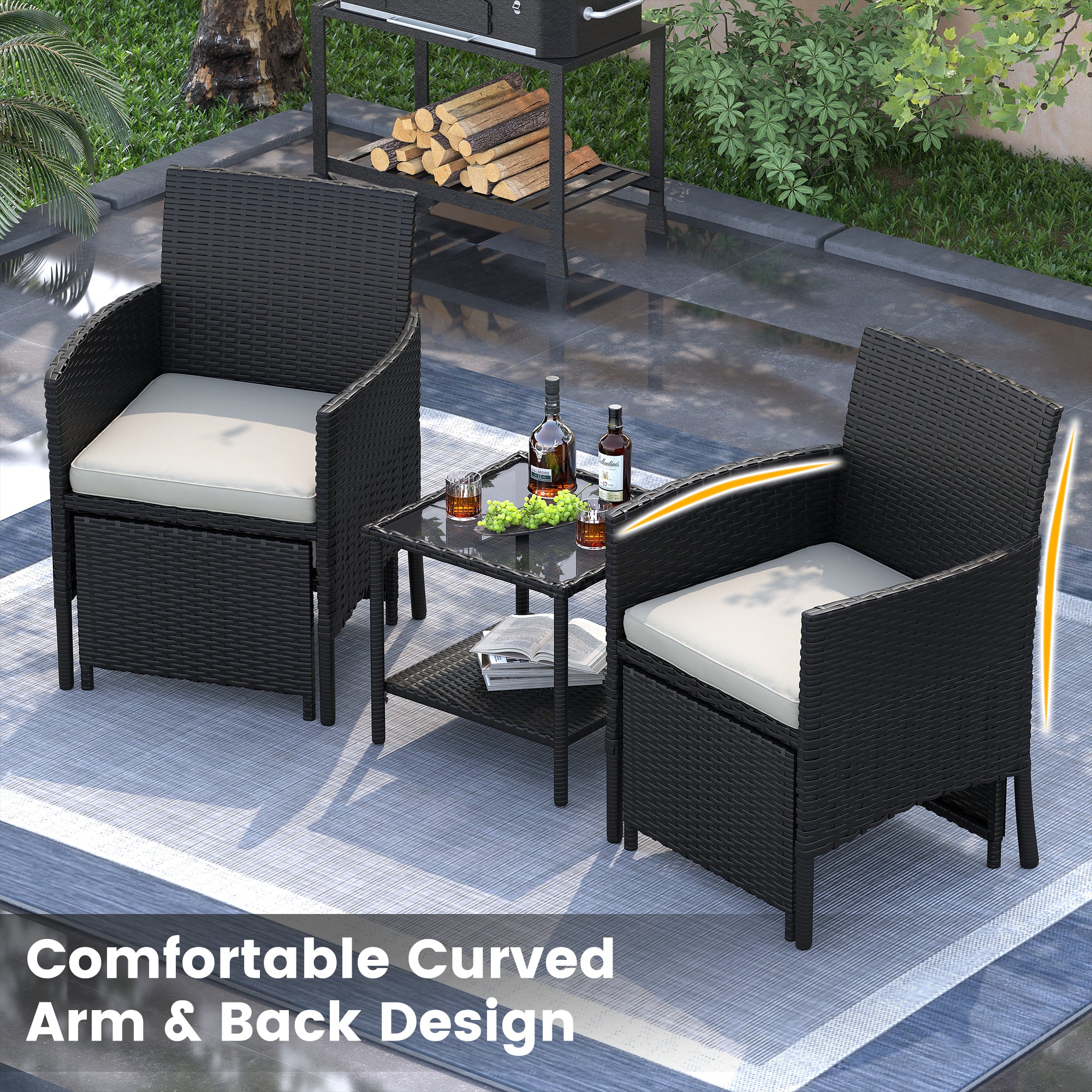 UDPATIO Outdoor Furniture Patio Chairs with Ottoman, Ideal for Balcony, Porch, 5 Piece Patio Furniture Set with Side Table for Deck, Apartment