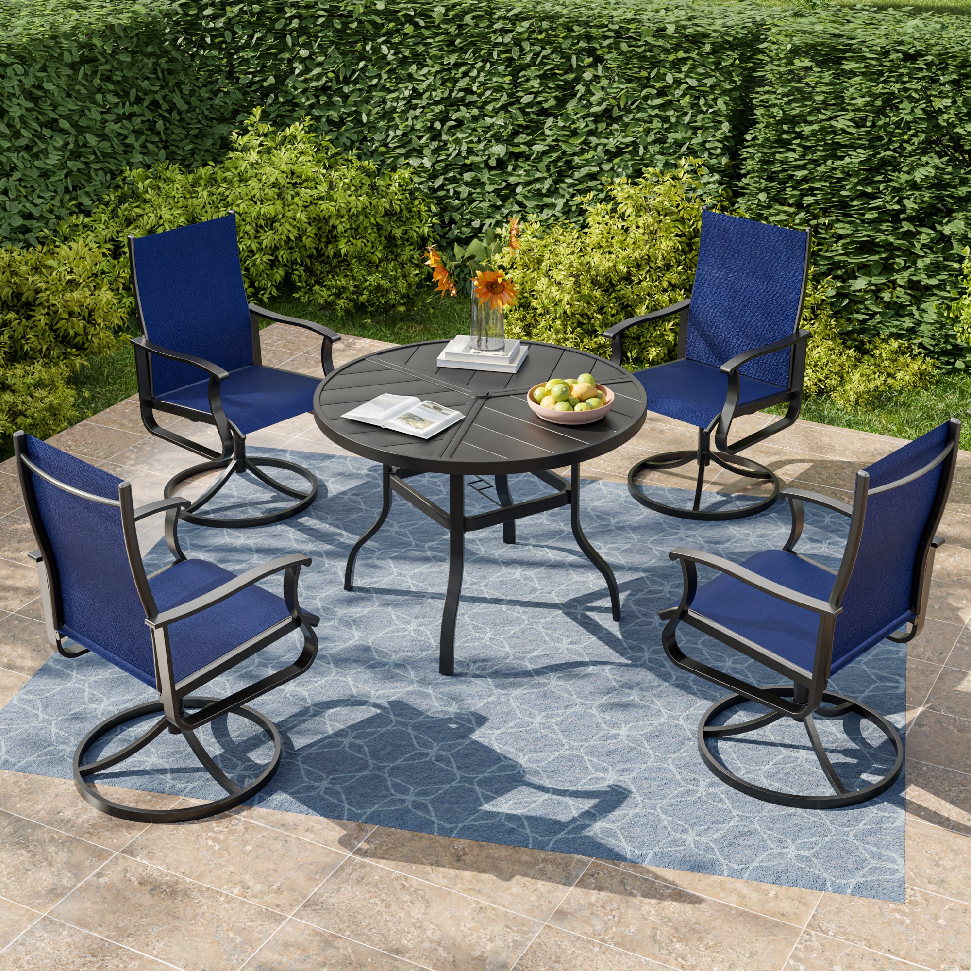 UDPATIO Swivel Patio Chairs Set of 2, Outdoor Swivel Rocker Patio Chairs with High Back, All Weather Textilene & Metal Frame for Backyard, Lawn, Porch, Pooside or Garden, Navy Blue