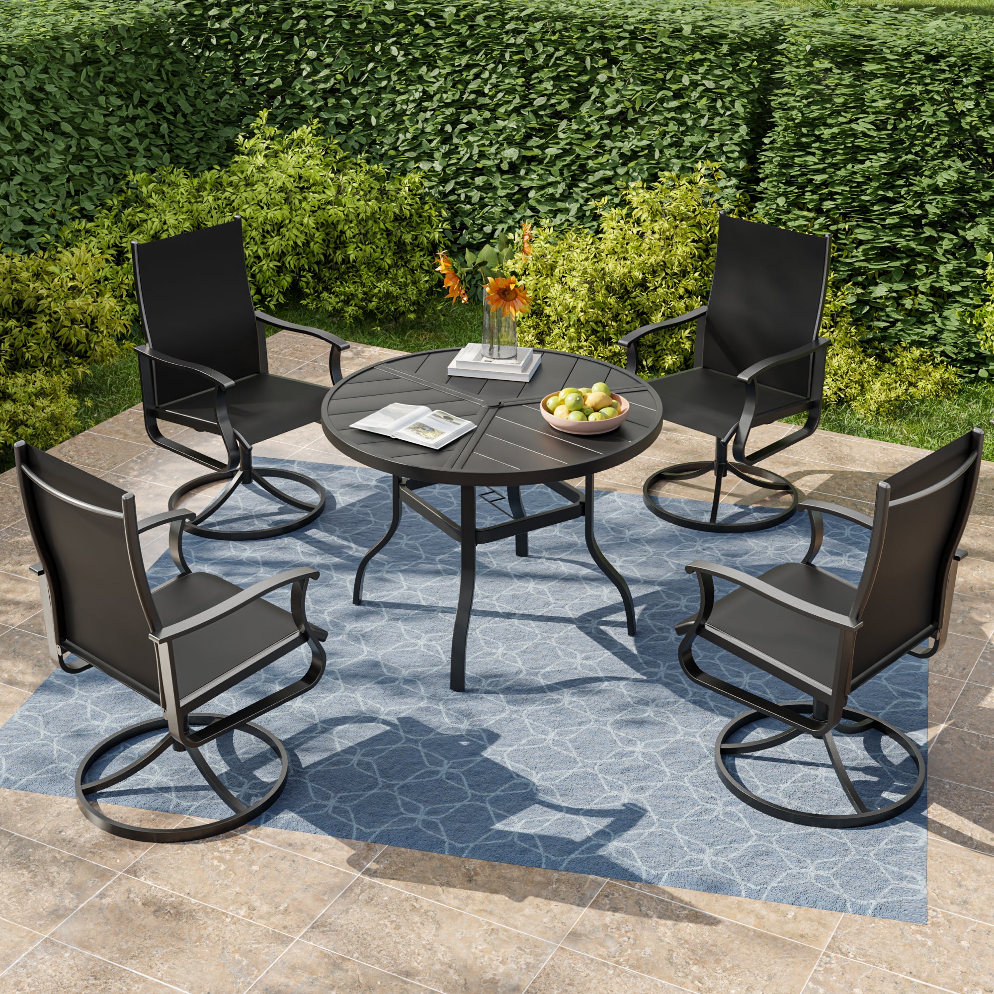 UDPATIO Swivel Patio Chairs Set of 6, Outdoor Swivel Rocker Patio Chairs with High Back, All Weather Textilene & Metal Frame for Backyard, Lawn, Porch, Pooside or Garden, Black