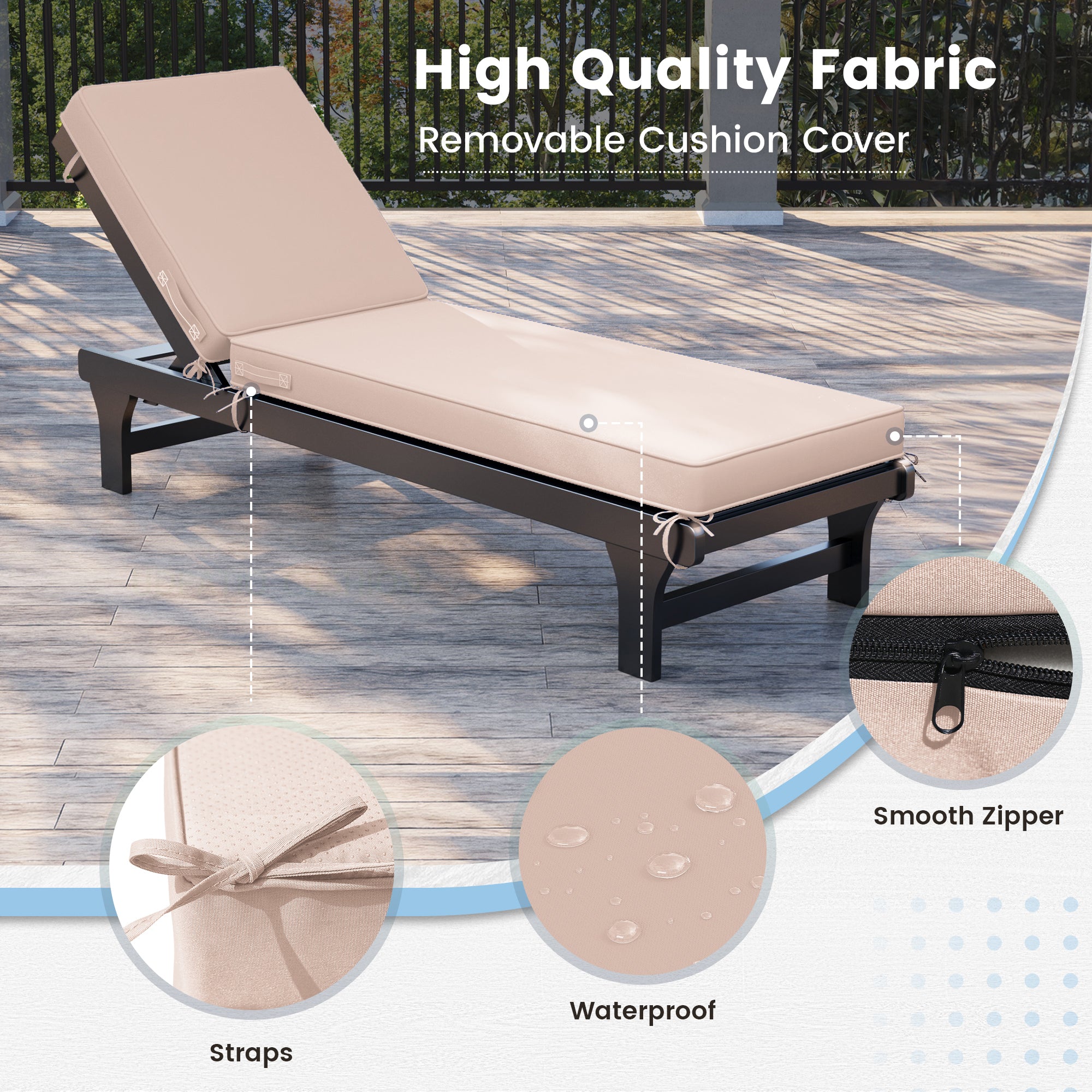 Outdoor Chaise Lounge Cushion Set of 4 , Oversized Thick 4-Inch Foam Cover, Fade-Proof Chair Replacement for Patio, Poolside, Deck Outdoor Furniture - Removable Accessories (Beige, 72"x21"x4")