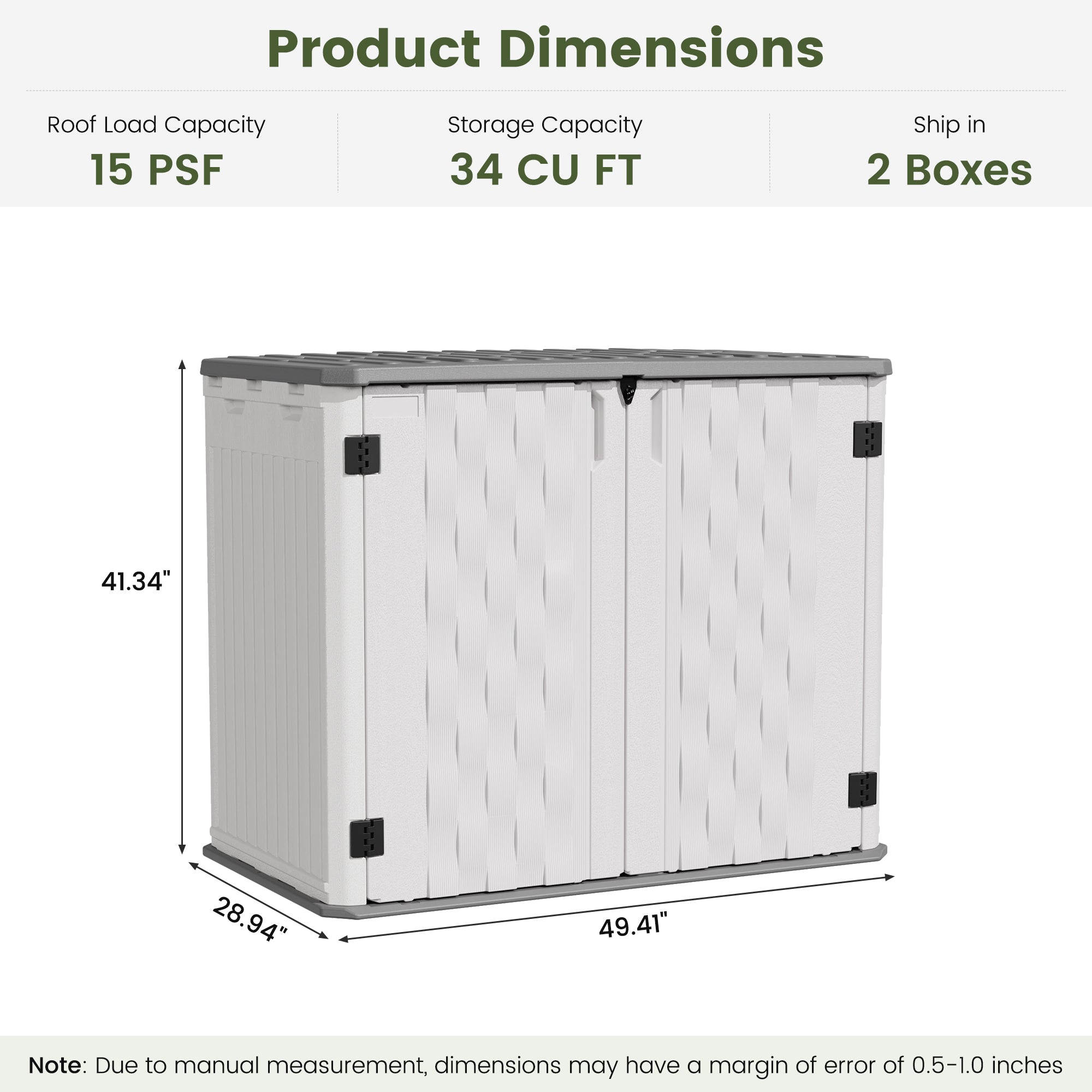 UDPATl0 34 Cu.Ft Resin Outdoor Storage Shed, Patio Plastic Vertical Sheds with Floor, Waterproof Bin Shed Horizontal Storage Cabinet for Patio, Backyards, Garden, Pool, Tool Shed