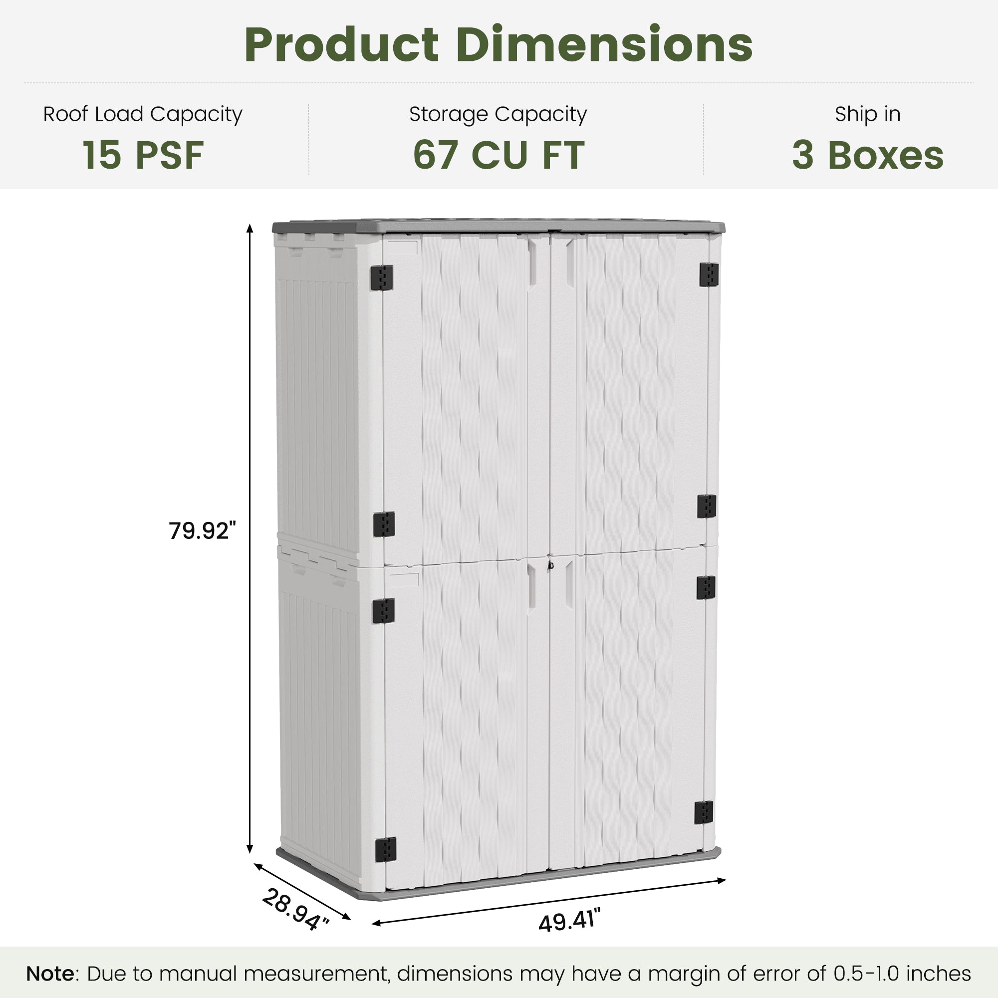 UDPATl0 67 Cu.Ft Resin Outdoor Storage Shed, Patio Plastic Vertical Sheds with Floor, Waterproof Bin Shed Horizontal Storage Cabinet for Patio, Backyards, Garden, Pool, Tool Shed