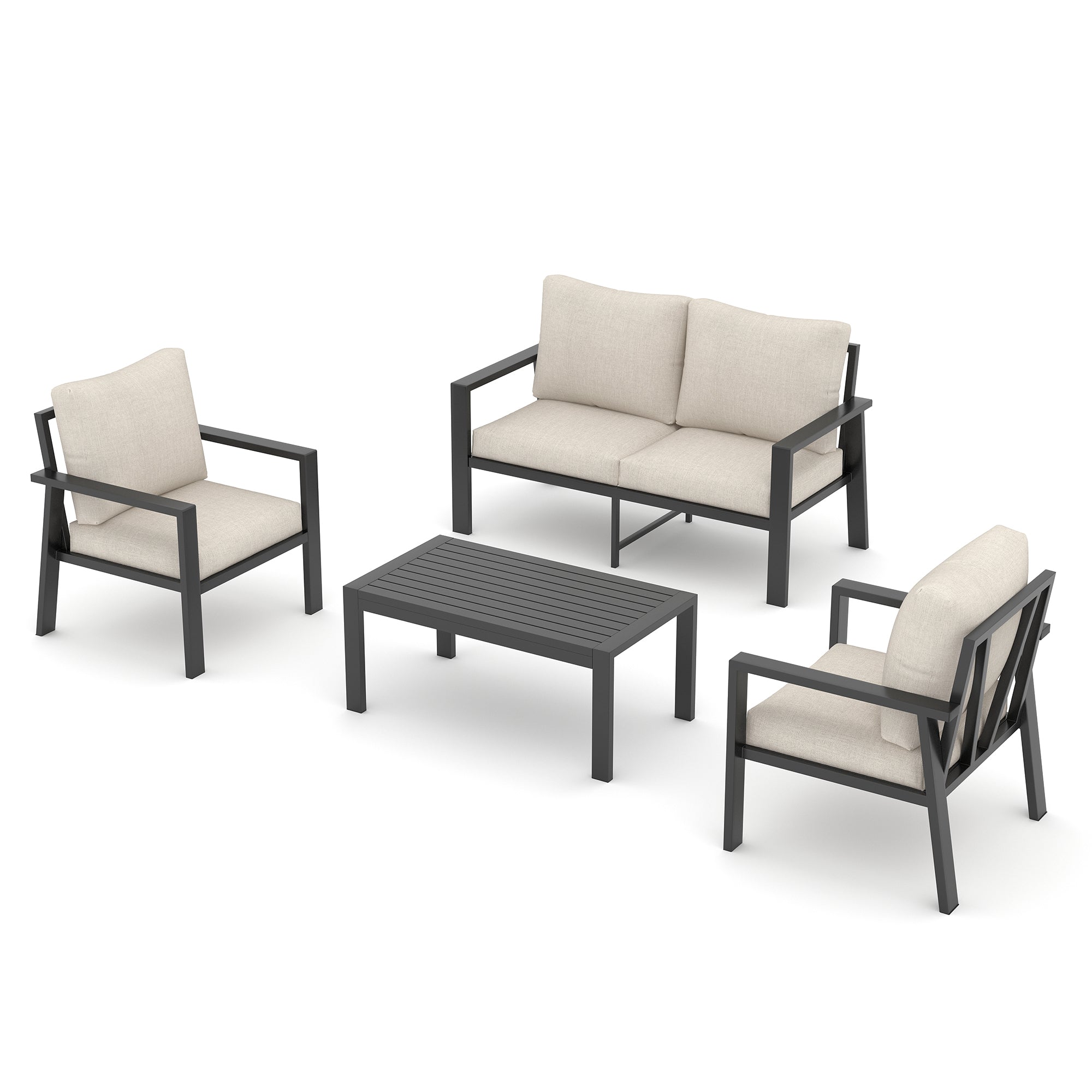 UDPATIO Aluminum Patio Furniture Set, 4 Pieces Sectional Metal Conversation Sofa Modern Seating Set with Coffee Table for  Outdoor Garden Backyard, Beige