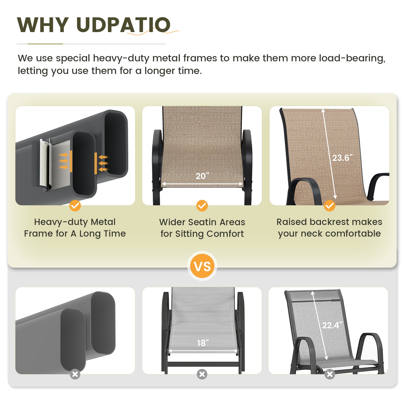 UDPATIO Patio Chairs Set of 4, Stackable Outdoor Dining Chairs with High Back, Breathable Outdoor Chair All Weather Textilene Fabric, 350LBS Capacity for Garden, Backyard (Brown)