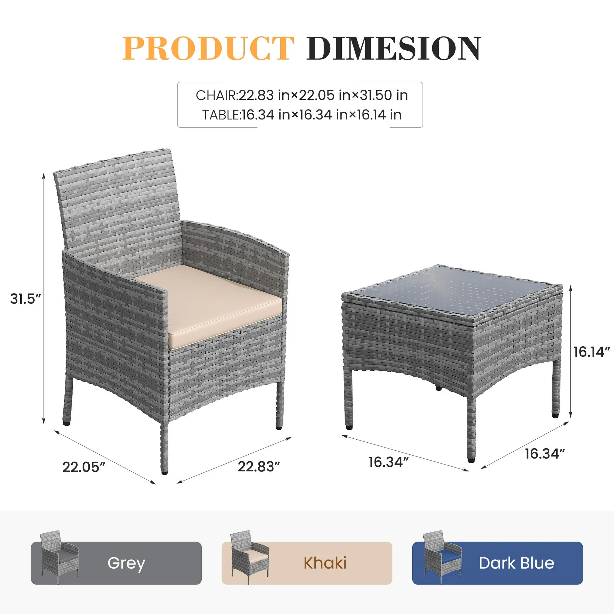 UDPATIO Furniture Set 3 Pieces Patio Rattan Wicker Chairs,Patio Porch Outdoor Furniture Set with Chairs（BE）