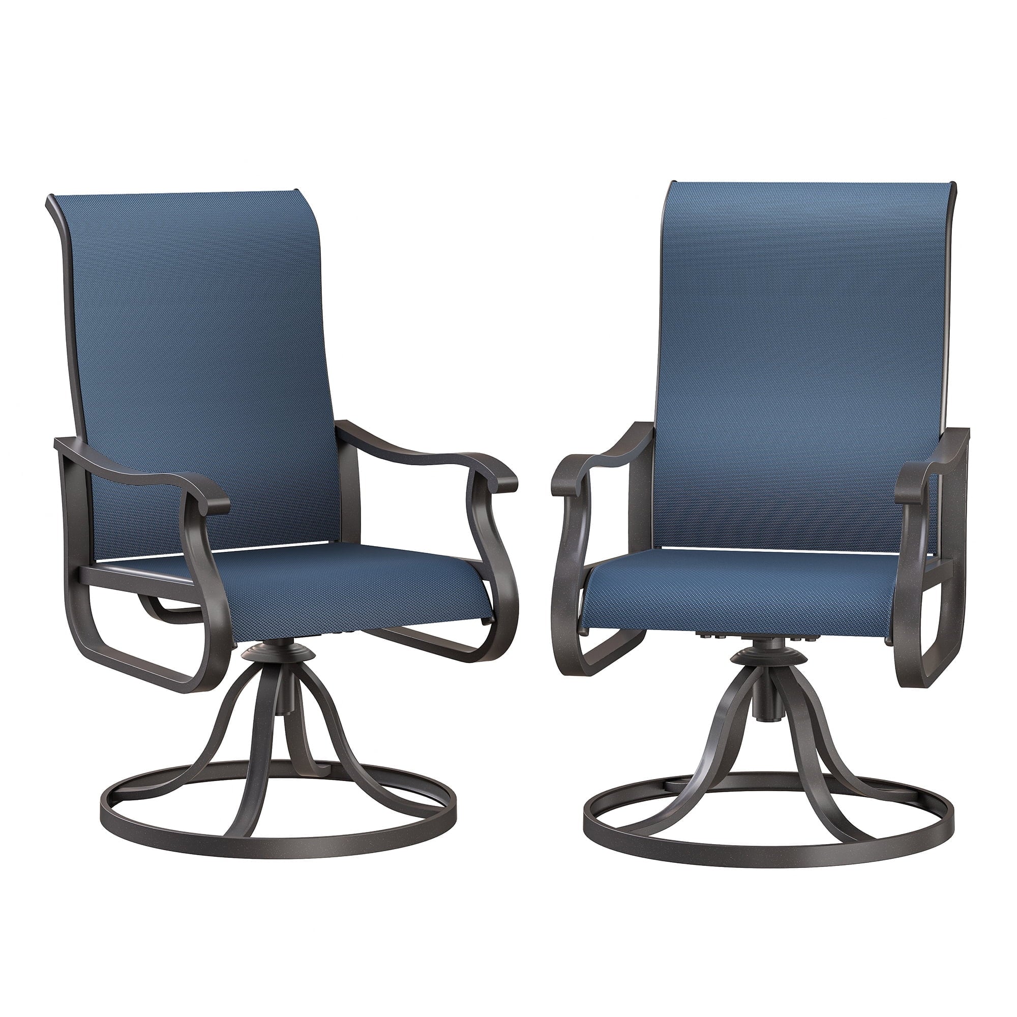 UDPATIO High back outdoor dining chairs (set of 2), all-weather revolving patio chairs, terrace pool garden, blue gray