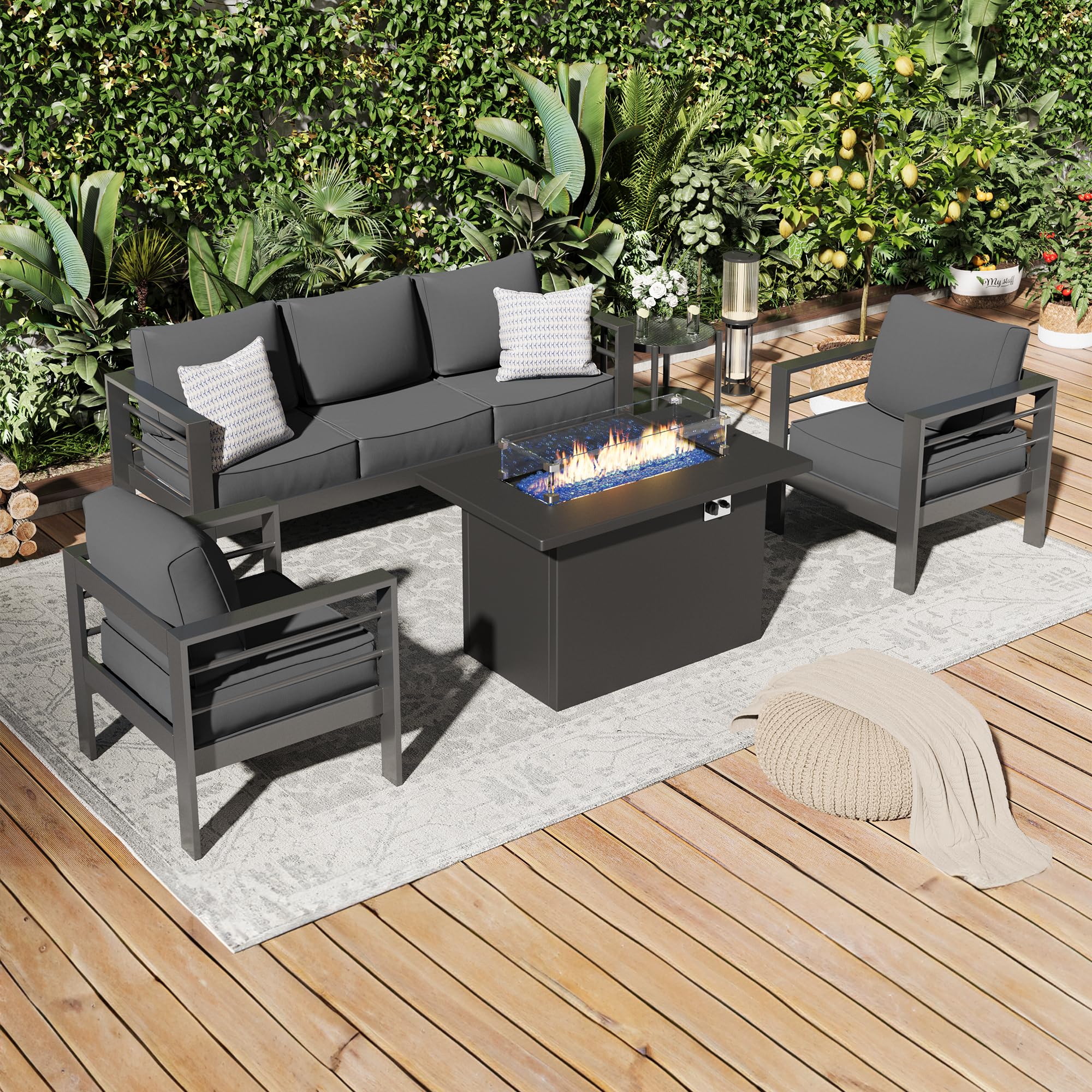 Oversized Aluminum Patio Furniture Set with Fire Pit