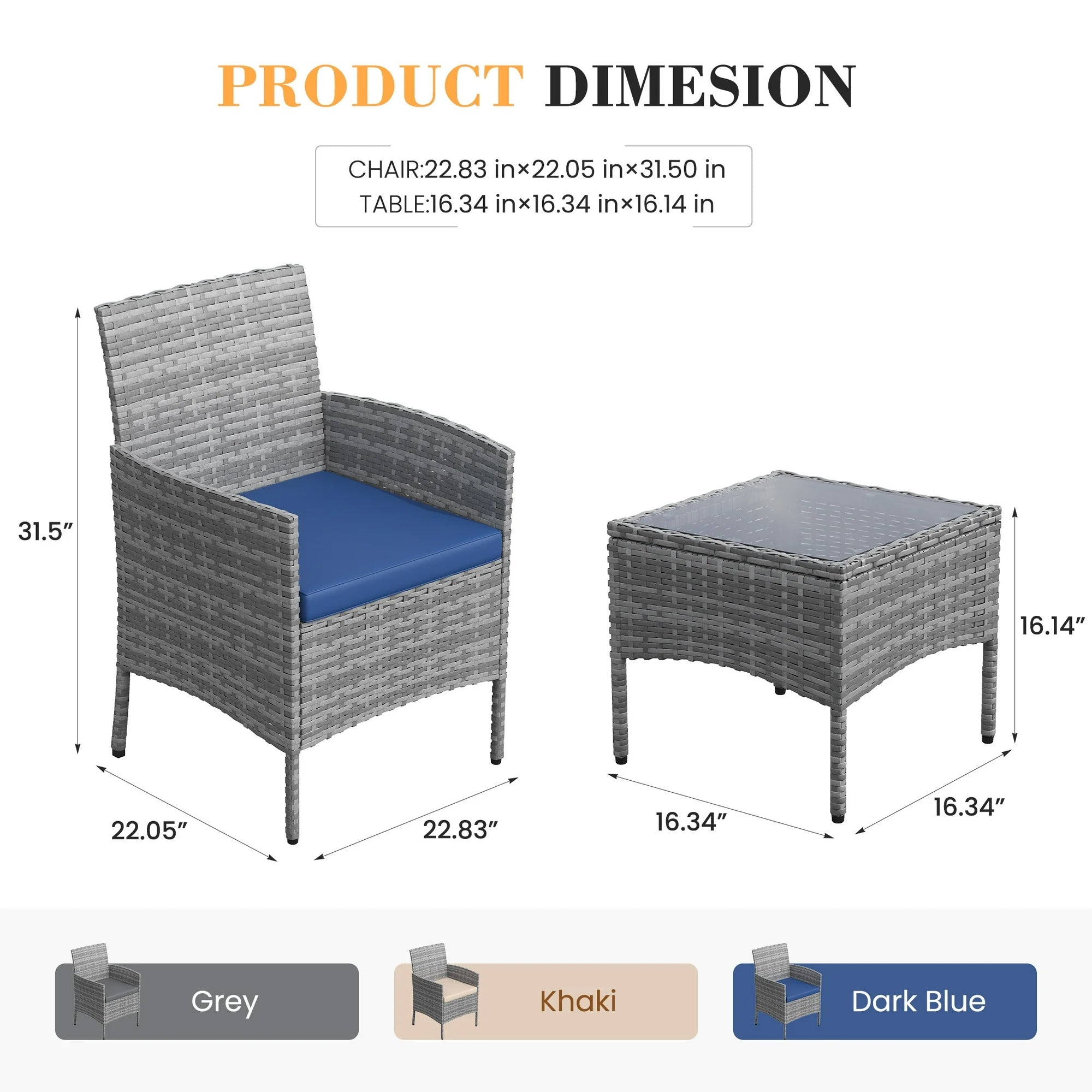 UDPATIO Furniture Set 3 Pieces Patio Rattan Wicker Chairs,Patio Porch Outdoor Furniture Set with Chairs(NA)