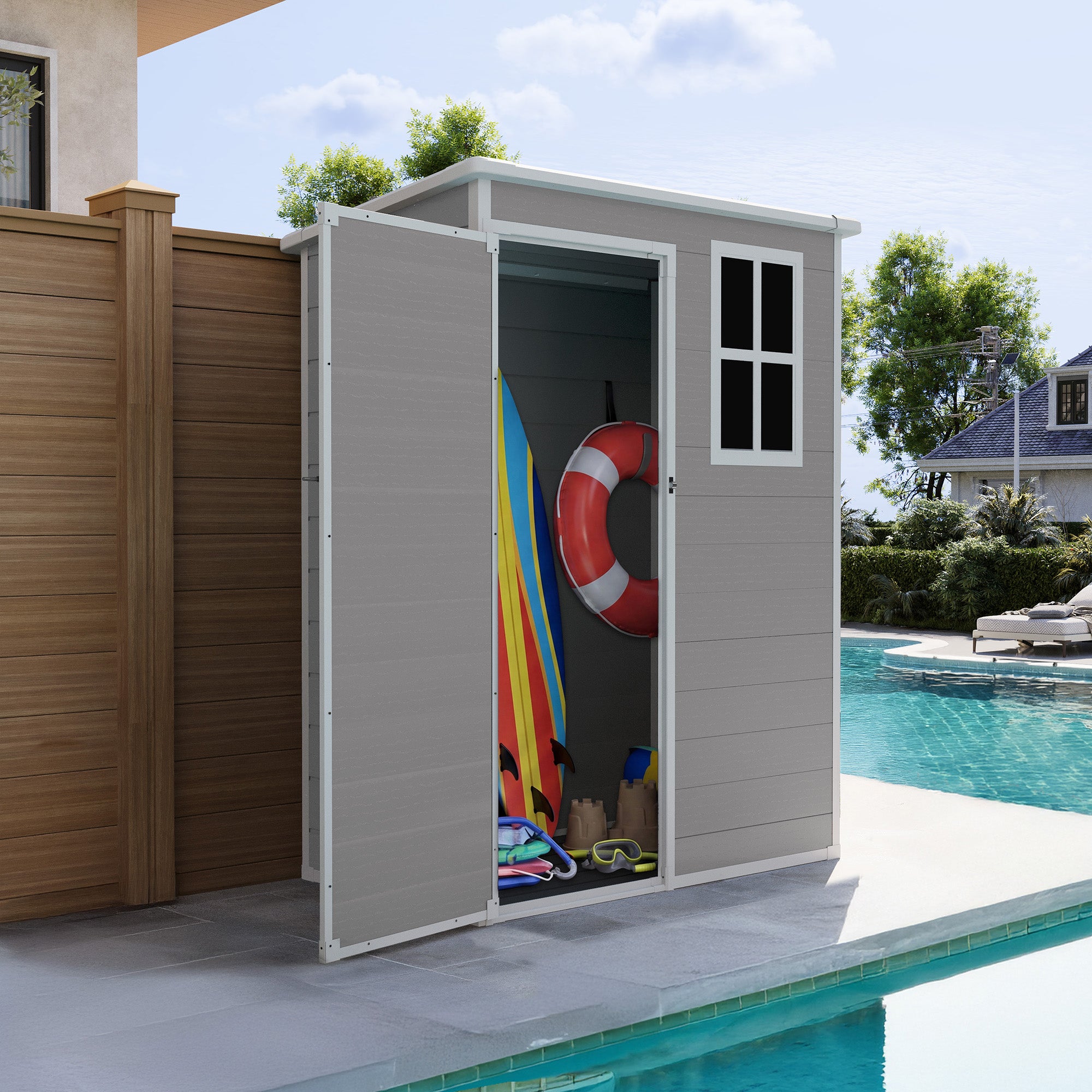 UDPATIO Outdoor Storage Shed 5x3 FT, Garden Resin Shed with Floor, Grey
