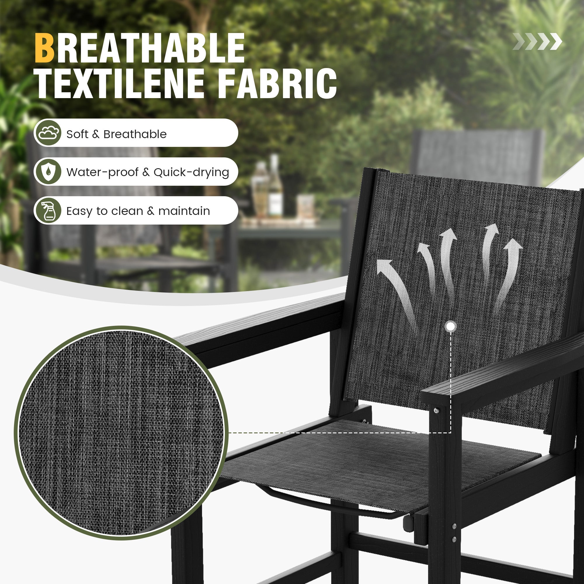 HDPE Patio Dining Set, Heavy Duty Extra-Wide Outdoor Chairs with 360 lb Load Capacity, Easy to Assembly, All-Weather Seating for Patio, Pool, Garden, Backyard