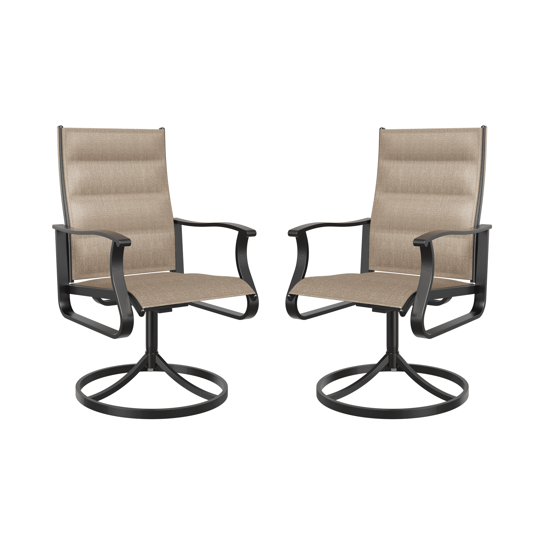 UDPATIO Low Back Swivel Patio Chairs Set of 2, Padded Outdoor Textilene Dining Chairs, All Weather Metal Outside Chair for Lawn Garden Deck, Brown