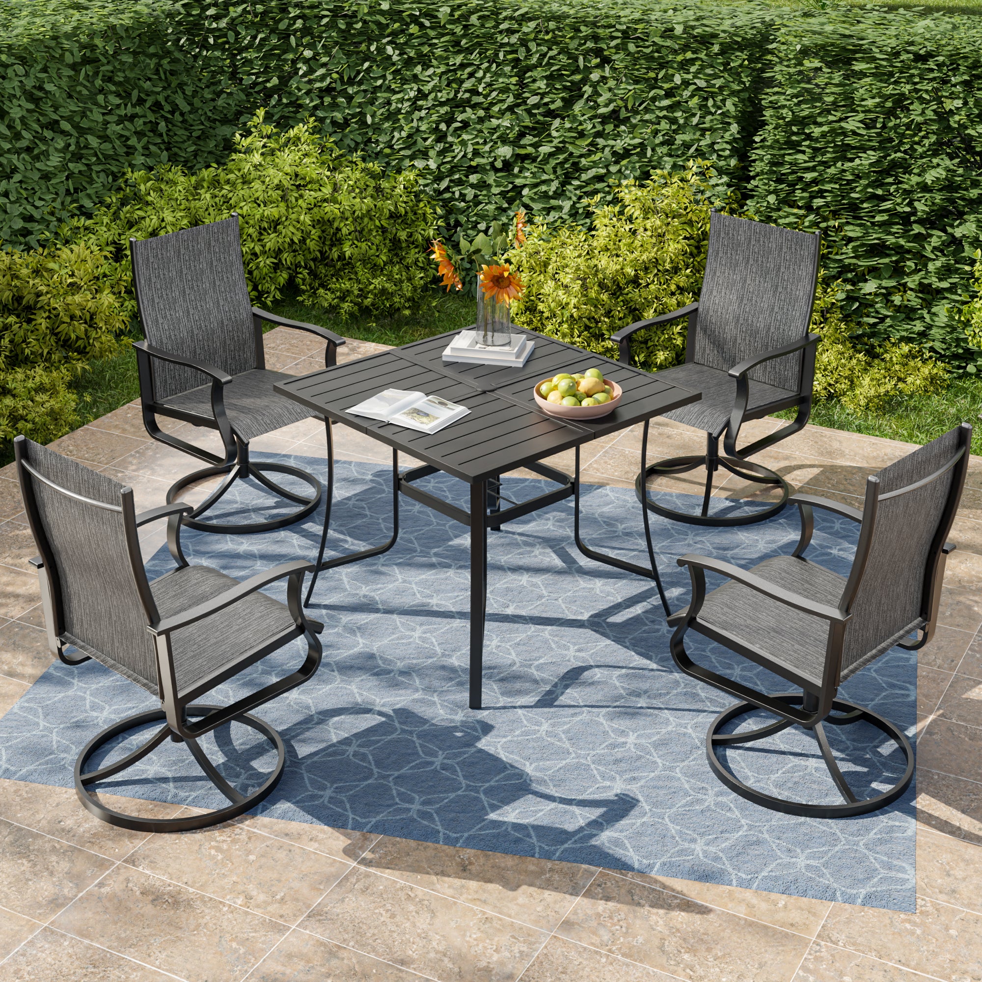 UDPATIO 5 Piece Outdoor Patio Dining Set with 37" Square Table & 4 Outdoor Swivel Rocker Dining Chairs with All Weather, Outdoor Table and Chairs Set, Patio Furniture Set Outdoor Dining Sets for Lawn