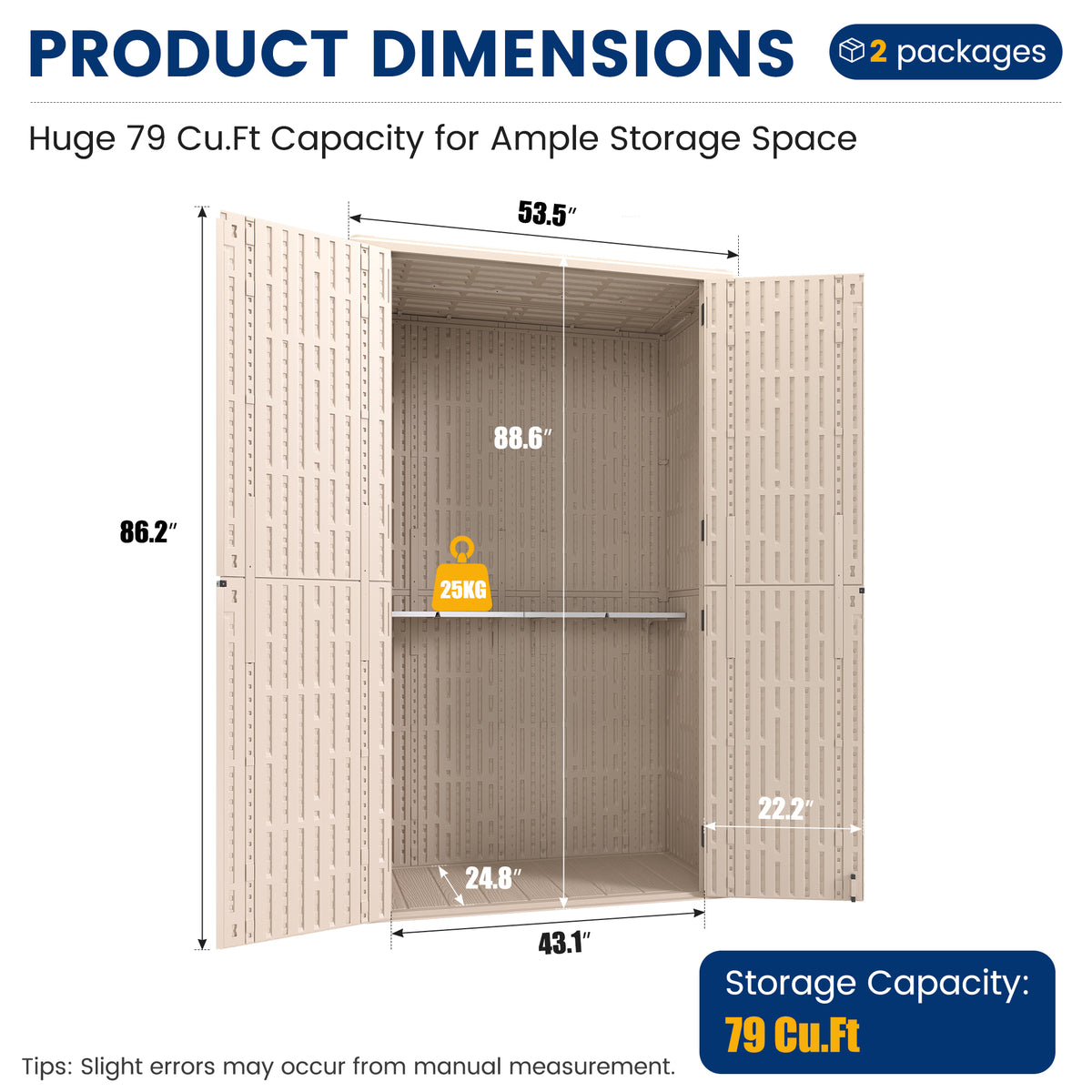 UPPATIO 79 Cu.Ft Outdoor Storage Shed,Vertical Resin Sheds with Shelf,Beige