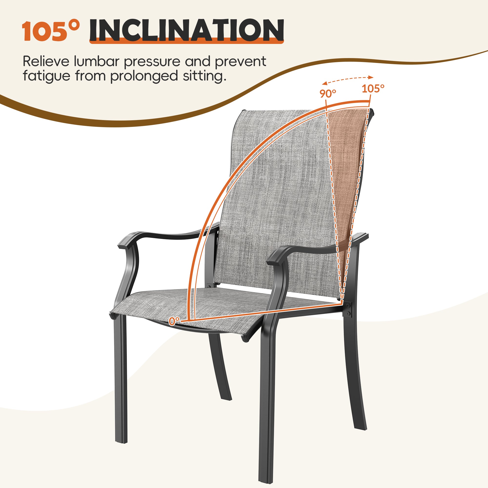 UDPATIO Patio Dining Chairs Set of 2, High Back Wide Seat Outdoor Furniture Chairs with All Weather Breathable Textilene, for Lawn Garden Backyard Deck, Grey White