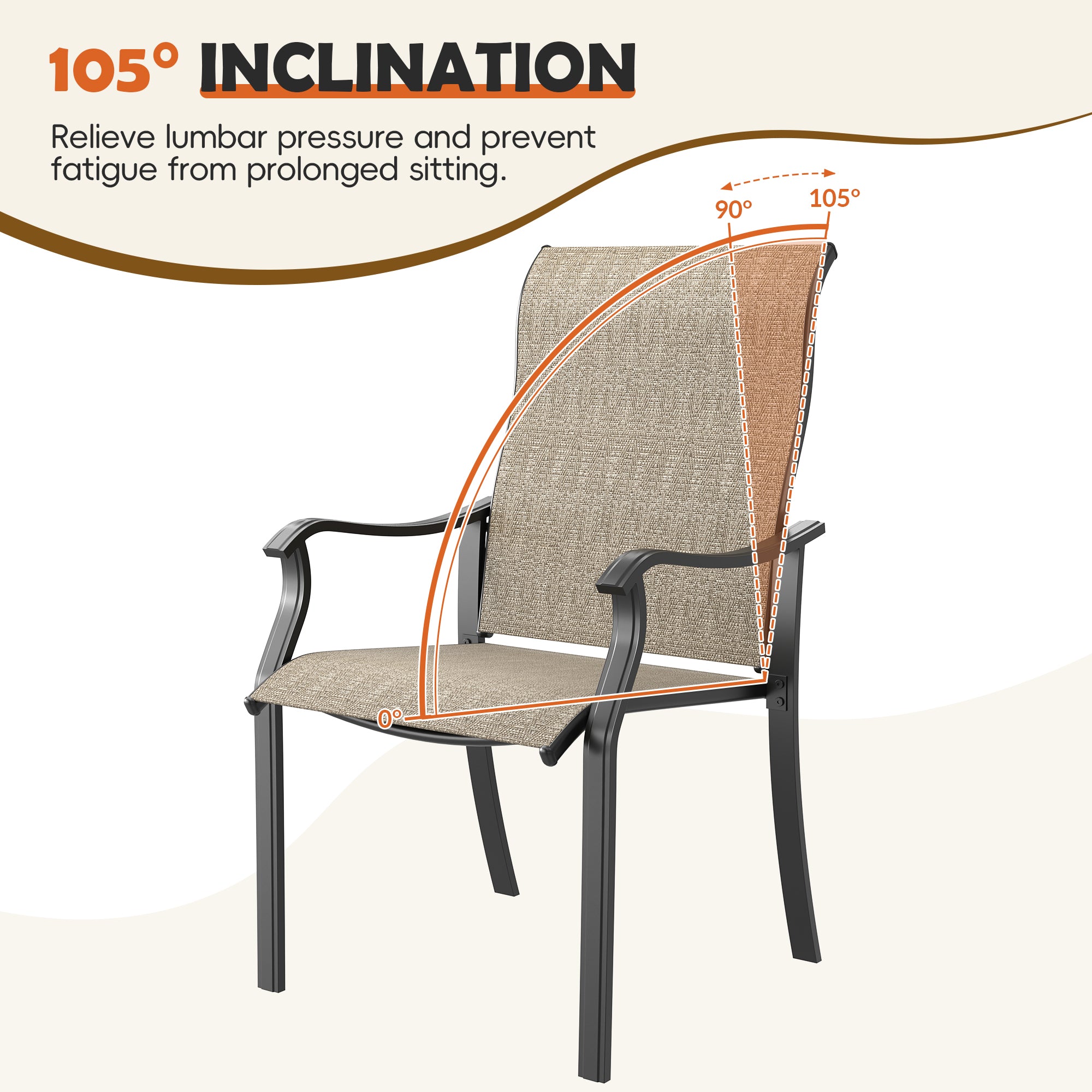 UDPATIO Patio Dining Chairs Set of 2, High Back Wide Seat Outdoor Furniture Chairs with All Weather Breathable Textilene, for Garden Backyard Deck, Brown
