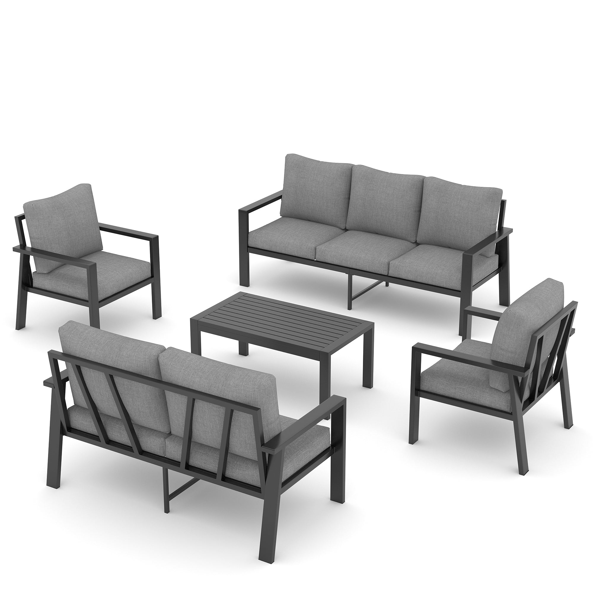 UDPATIO Aluminum Patio Furniture Set, 5 Pieces Sectional Metal Conversation Sofa Modern Seating Set with Coffee Table for Outdoor Garden Backyard, Dark Grey