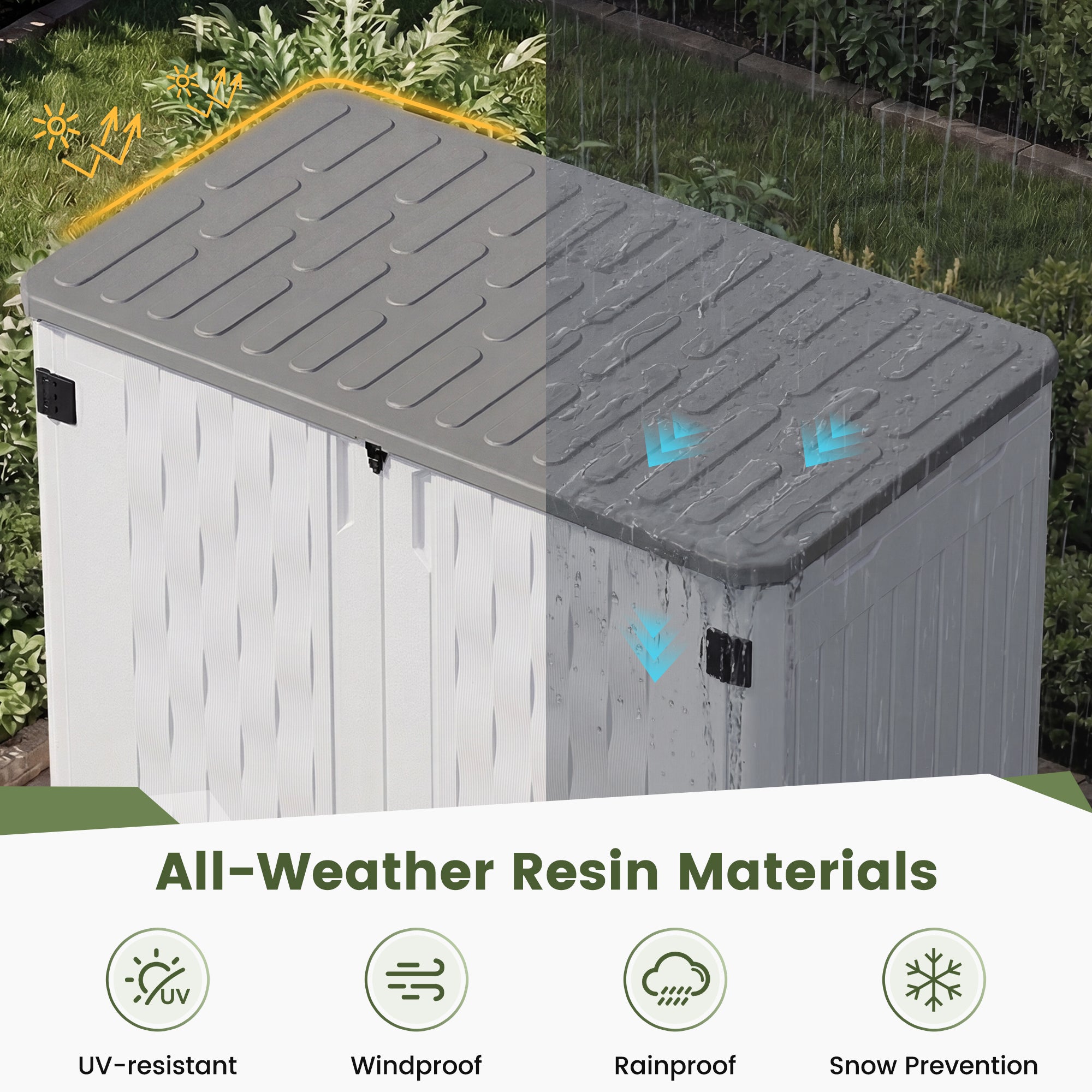 UDPATl0 34 Cu.Ft Resin Outdoor Storage Shed, Patio Plastic Vertical Sheds with Floor, Waterproof Bin Shed Horizontal Storage Cabinet for Patio, Backyards, Garden, Pool, Tool Shed