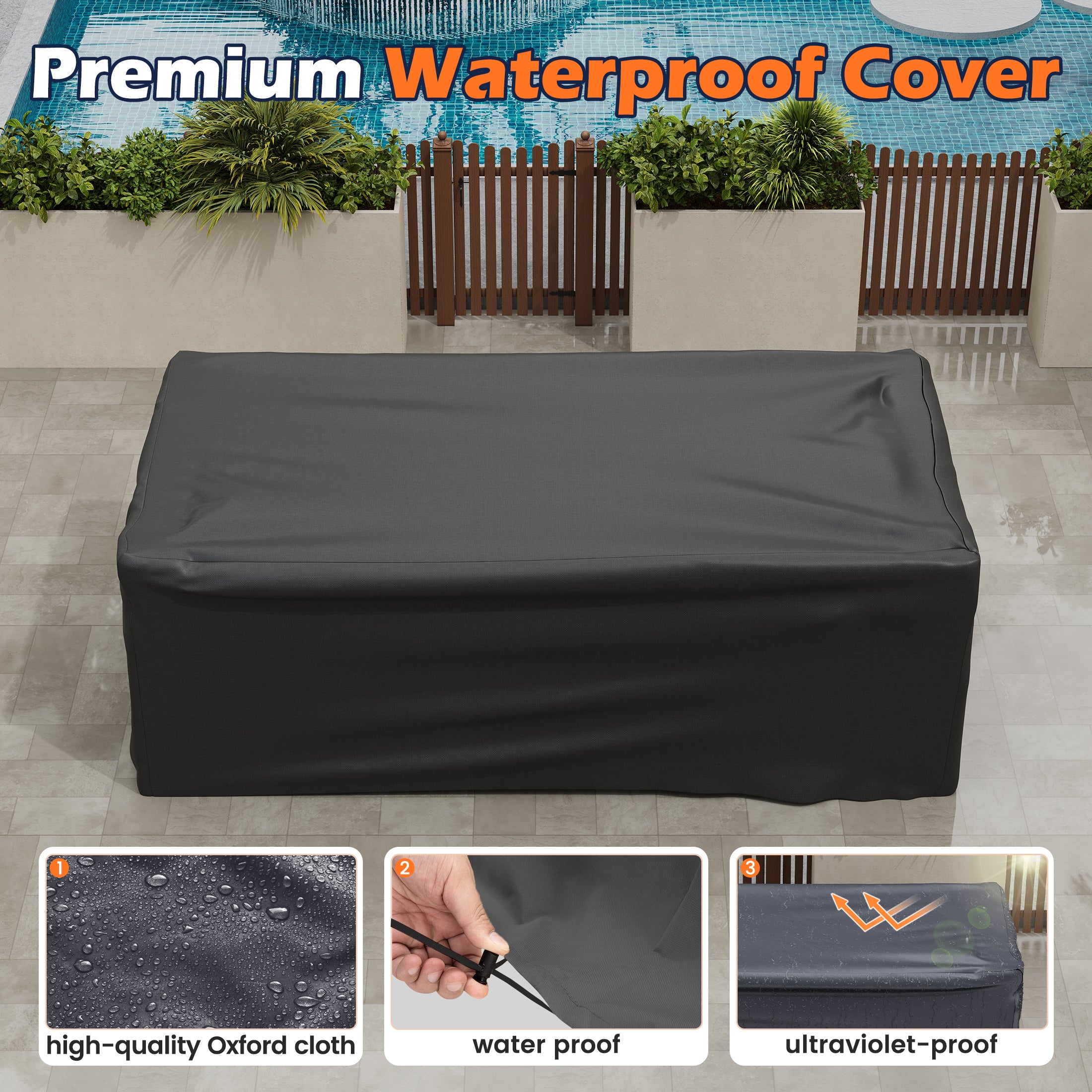 UDPATIO 6-Piece Patio Furniture Set, Outdoor Patio Sofa Set With Wide Armrest, All-Weather Wicker Rattan Guest Set With Cushion And Glass Table And Waterproof Cover, Grey & Black
