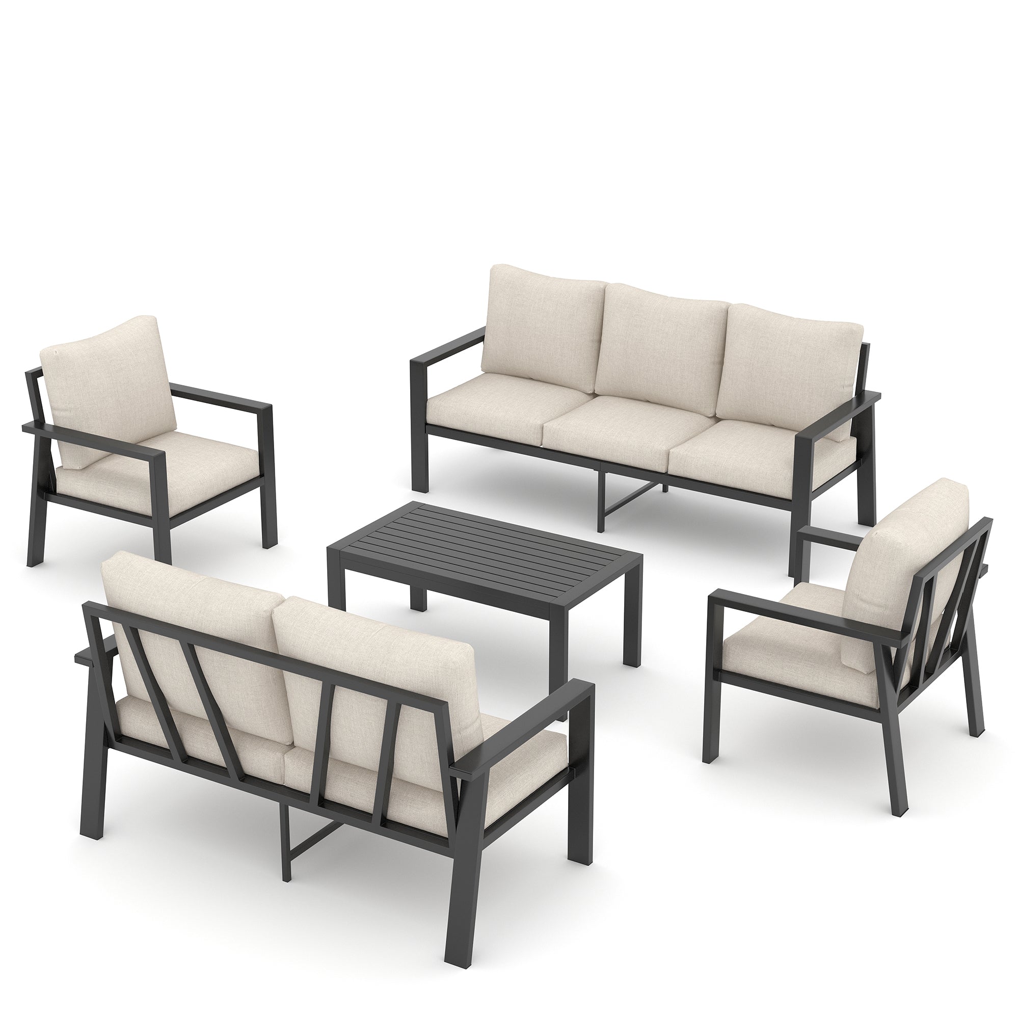 UDPATIO Aluminum Patio Furniture Set, 5 Pieces Sectional Metal Conversation Sofa Modern Seating Set with Coffee Table for Outdoor Garden Backyard, Beige