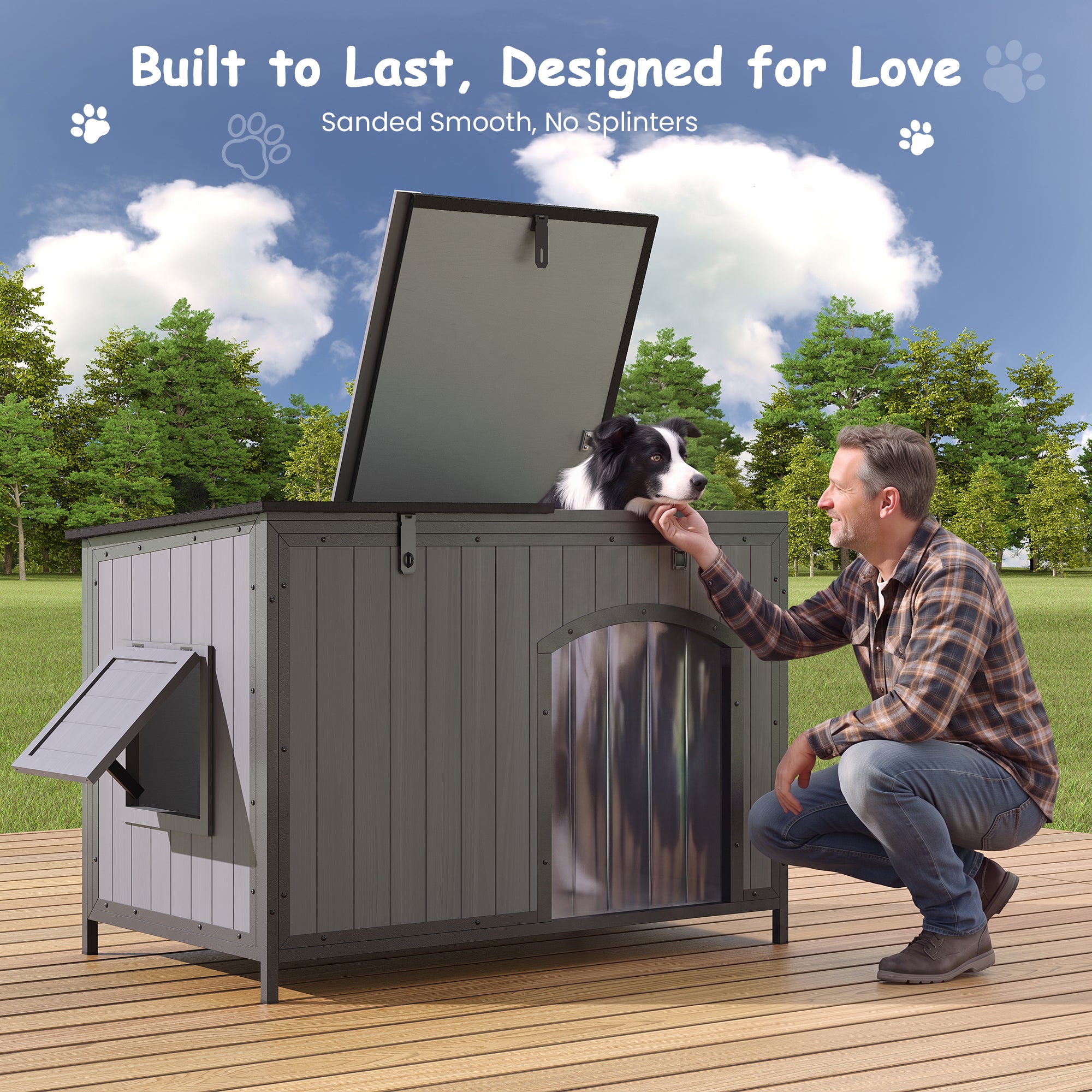 Outdoor Insulated Dog House Weatherproof Dog Kennel Dog Shelter Anti-Chewing Full Iron Frame, Openable Roof for Small to Large Dog Breeds