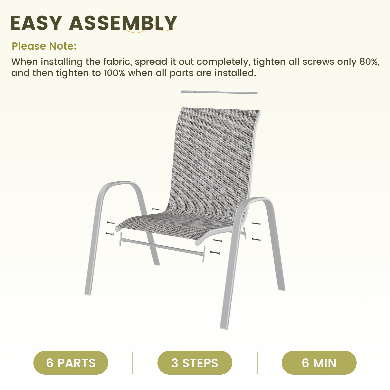 UDPATIO Patio Chairs Set of 6, Stackable Silver Outdoor Dining Chairs with High Back, Breathable Textilene Fabric Outdoor Chair All Weather, 350LBS Capacity for Garden, Backyard (Light Grey)
