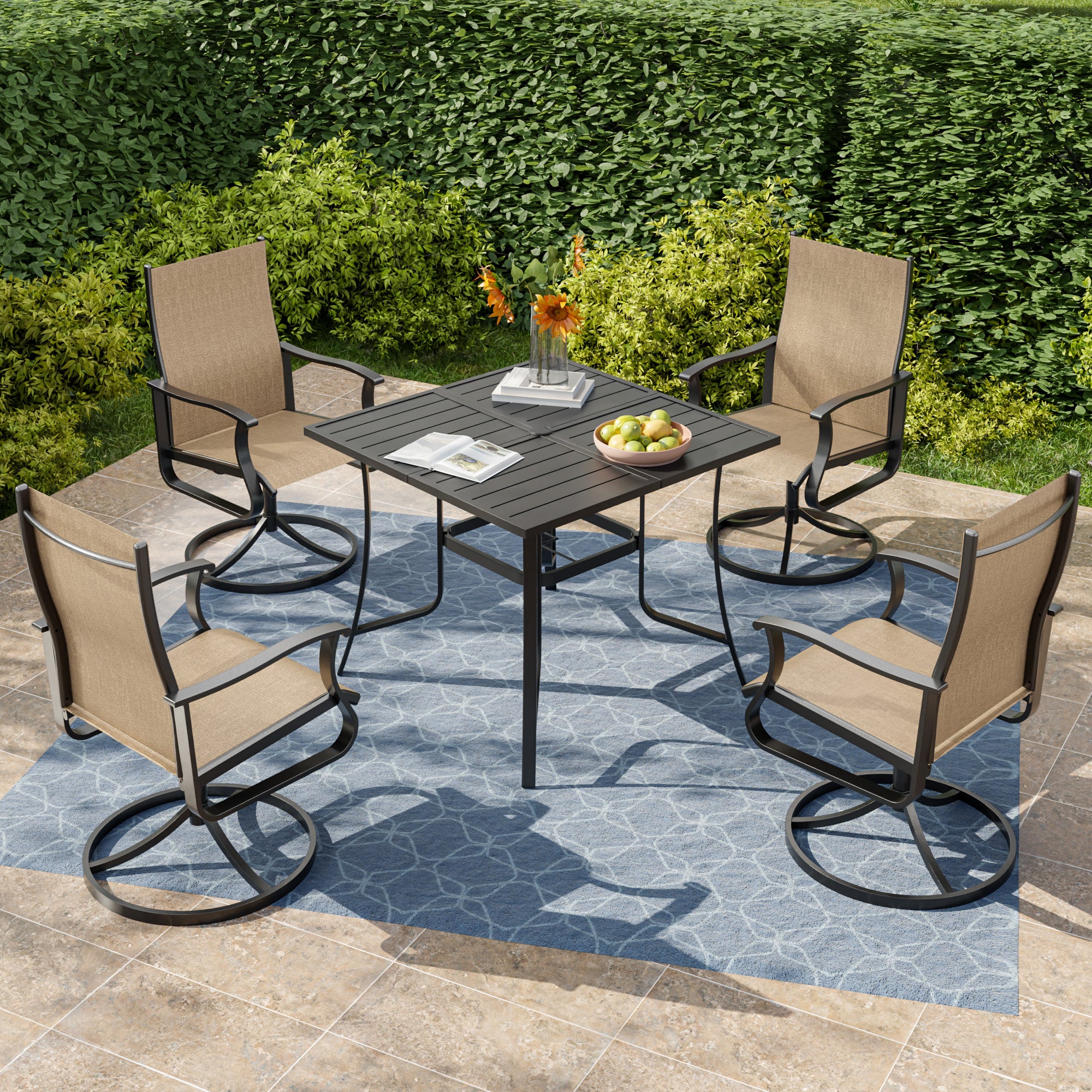 UDPATIO 5 Piece Outdoor Patio Dining Set with 37" Square Table & 4 Outdoor Swivel Rocker Dining Chairs with All Weather, Outdoor Table and Chairs Set, Patio Furniture Set Outdoor Dining Sets for Lawn