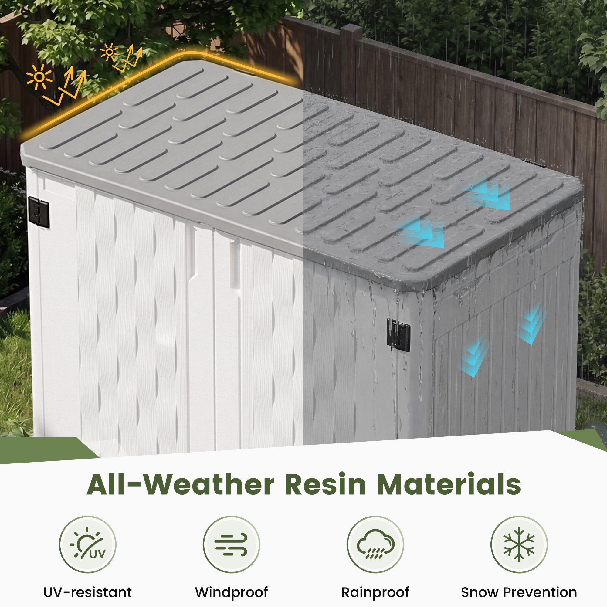 UDPATl0 67 Cu.Ft Resin Outdoor Storage Shed, Patio Plastic Vertical Sheds with Floor, Waterproof Bin Shed Horizontal Storage Cabinet for Patio, Backyards, Garden, Pool, Tool Shed