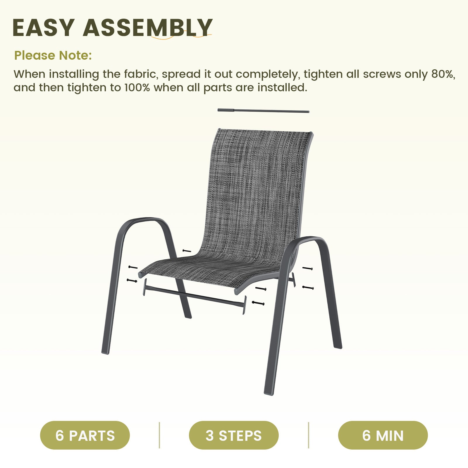 UDPATIO Patio Chairs Set of 4, Stackable Outdoor Dining Chairs with High Back, Textilene Fabric Breathable Outdoor Chair All Weather, 350LBS Capacity for Garden, Backyard (Dark Grey)