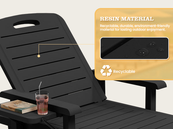 UDPATIO Oversized Pool Lounge Chairs Set of 2, Waterproof Resin Pool Chaise Lounges with Armrests and Cup Holder Tray, 5 Level Adjustable Backrest, for Poolsode, Lawn, Beach, Backyard