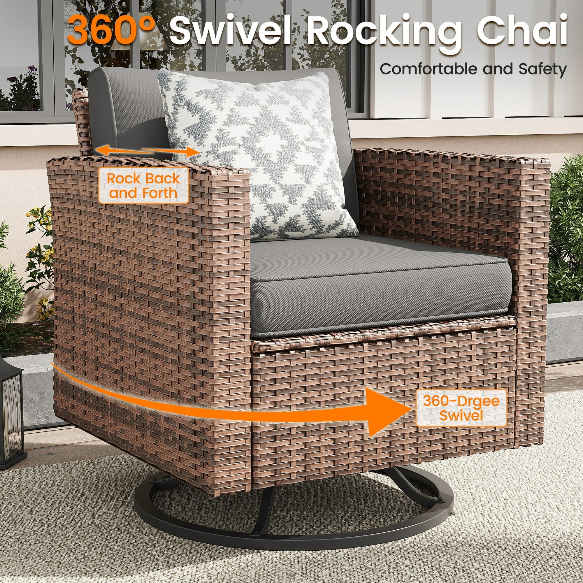 UDPATIO Patio Furniture Set, 7 Pieces Outdoor Furniture Sets with Rocking Swivel Chairs, Wicker Rattan Outdoor Conversation Set with Storage Table and Waterproof Covers for Backyard, Deck, Porch