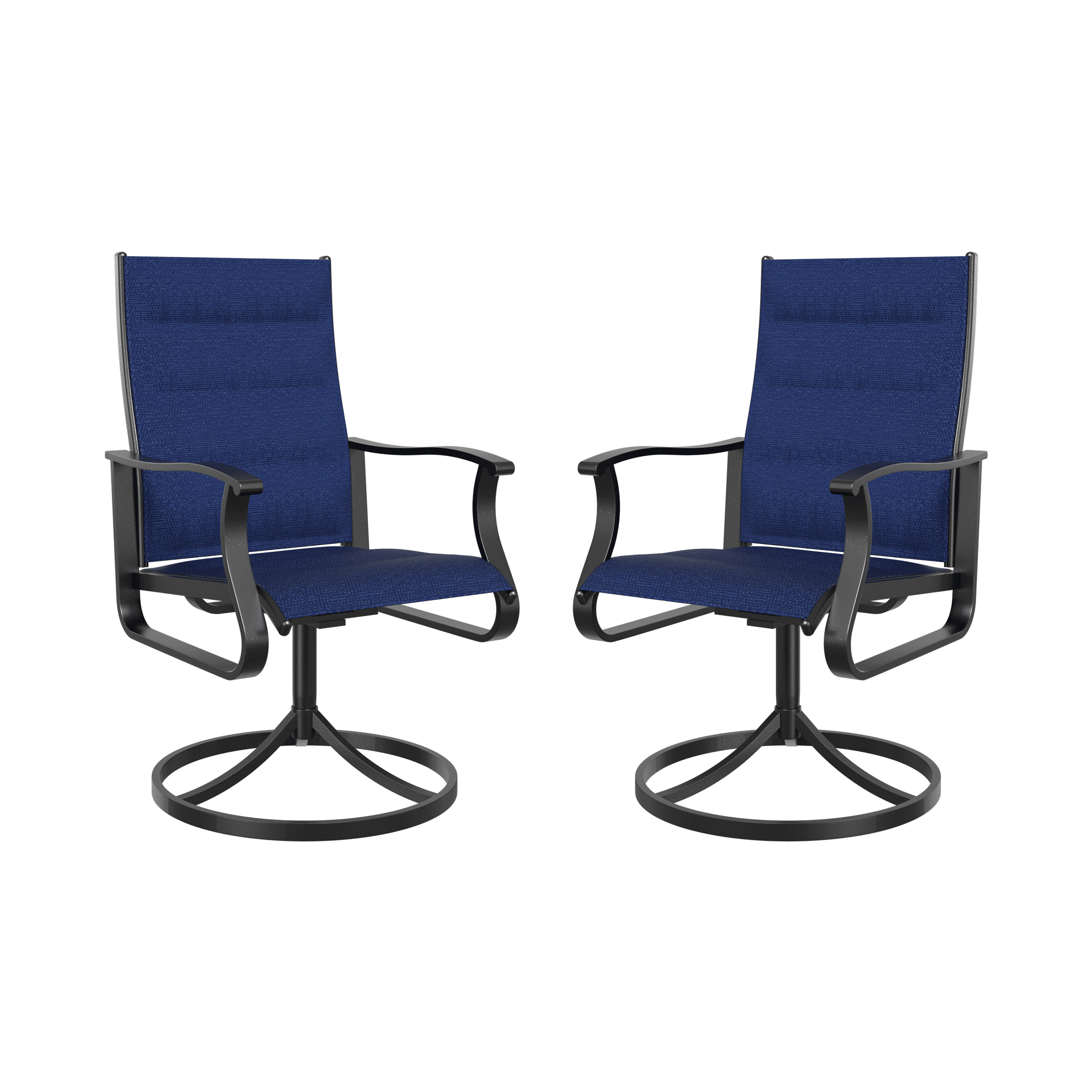 UDPATIO Low Back Swivel Patio Chairs Set of 2, Padded Outdoor Textilene Dining Chairs, All Weather Metal Outside Chair for Lawn Garden Deck, Navy Blue