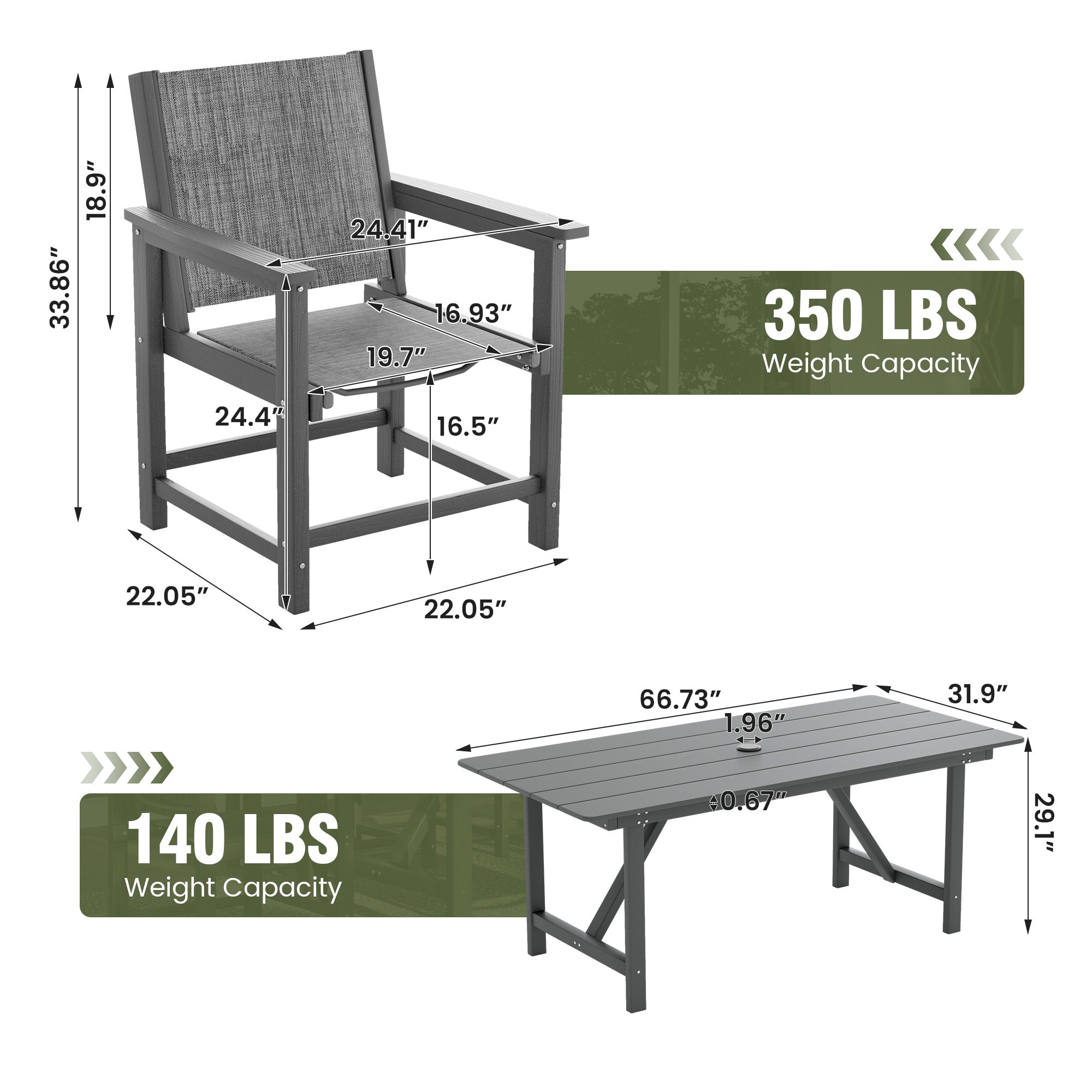 HDPE Patio Dining Set, Heavy Duty Extra-Wide Outdoor Chairs with 360 lb Load Capacity, Easy to Assembly, All-Weather Seating for Patio, Pool, Garden, Backyard