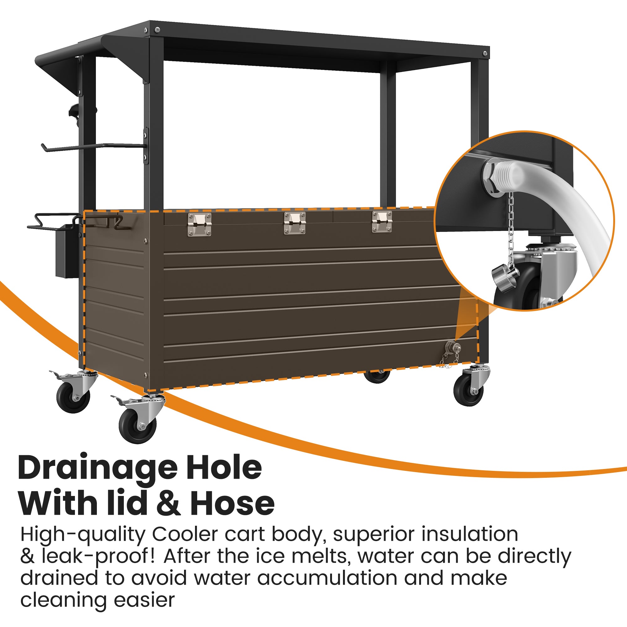 80 Quart Rolling Ice Chest with Top Table Patio Cooler Cart with 4 Wheels, Portable Outdoor Beverage Cooler with Drain Plug Weather Resistant for BBQ Party Pool Deck, Indoor & Outdoor Use