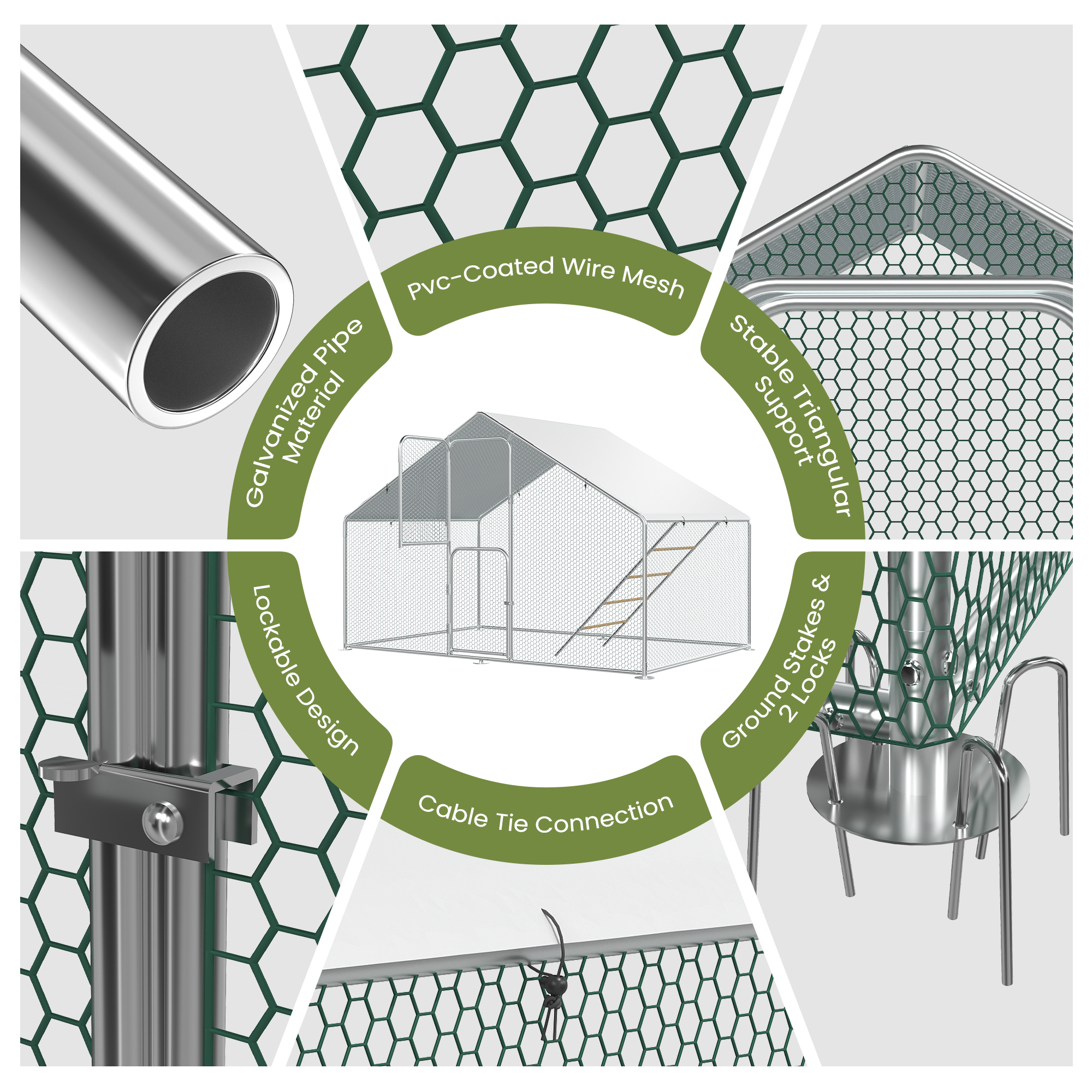 UPDATIO Large Metal Chicken Coop Walk In with Roosting Perch — Heavy-Duty Outdoor Poultry Pen with Protective Cover, Predator-Proof & Weather-Resistant  for 15-25 Chickens,12*10*6 FT