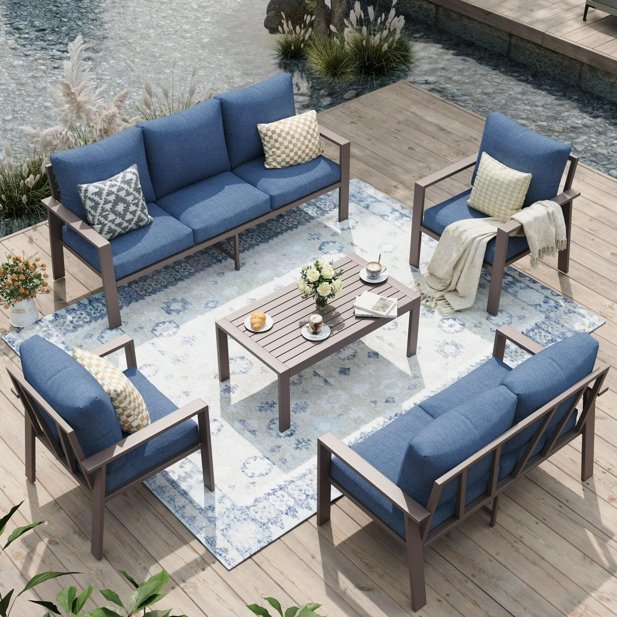 UDPATIO Aluminum Patio Furniture Set, Contemporary Outdoor Couch Set, Aluminum Patio Conversation Set, Blue