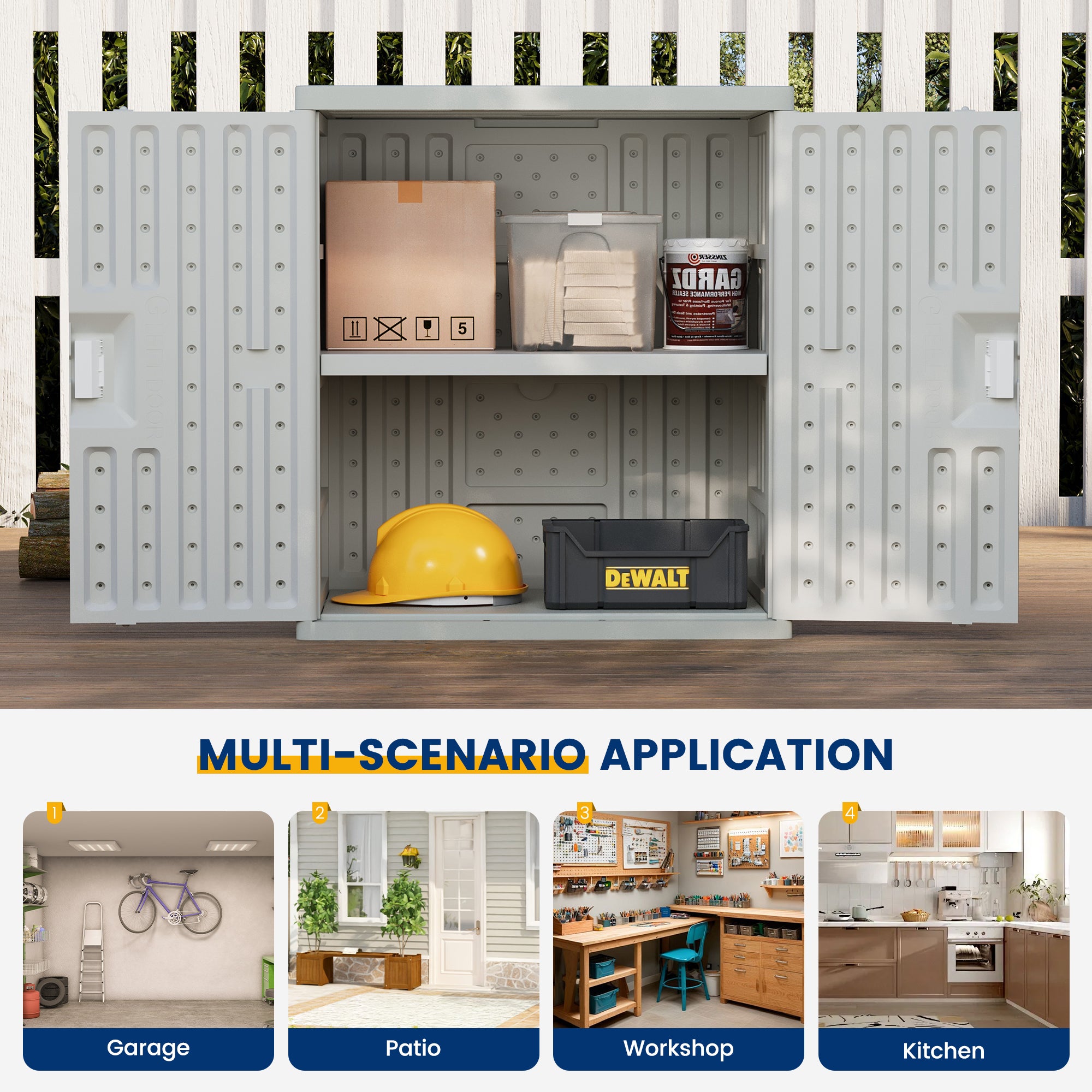 UDPATIO Resin Outdoor Storage Cabinet with Lockable Doors, 30" W x 20" D x 35" H Dark Grey Garage Cabinet, Includes One Shelf for Organized Storage in Patio, Garage and Kitchen, Grey