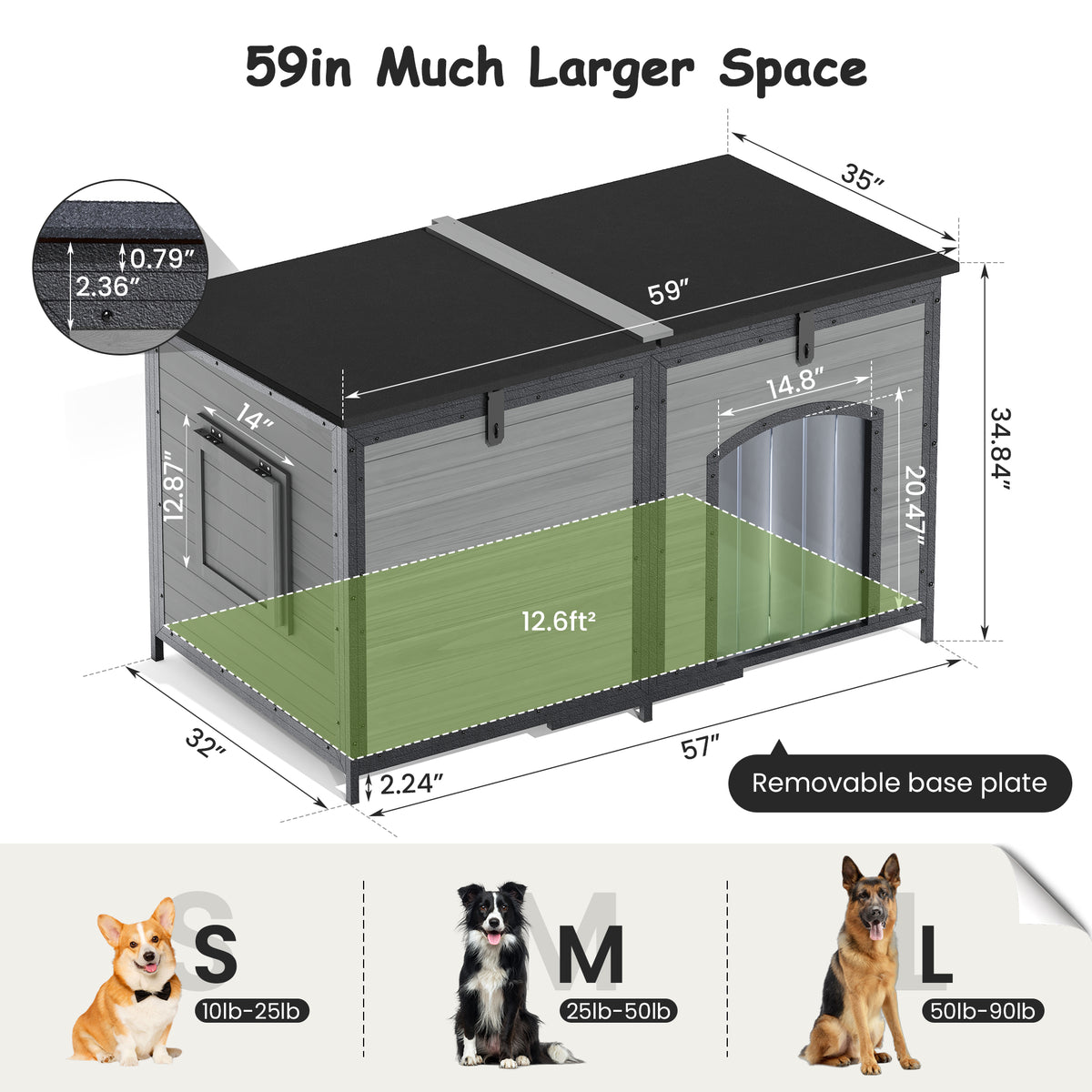 Outdoor Insulated Dog House Weatherproof Dog Kennel Dog Shelter Anti-Chewing Full Iron Frame, Openable Roof for Small to Large Dog Breeds