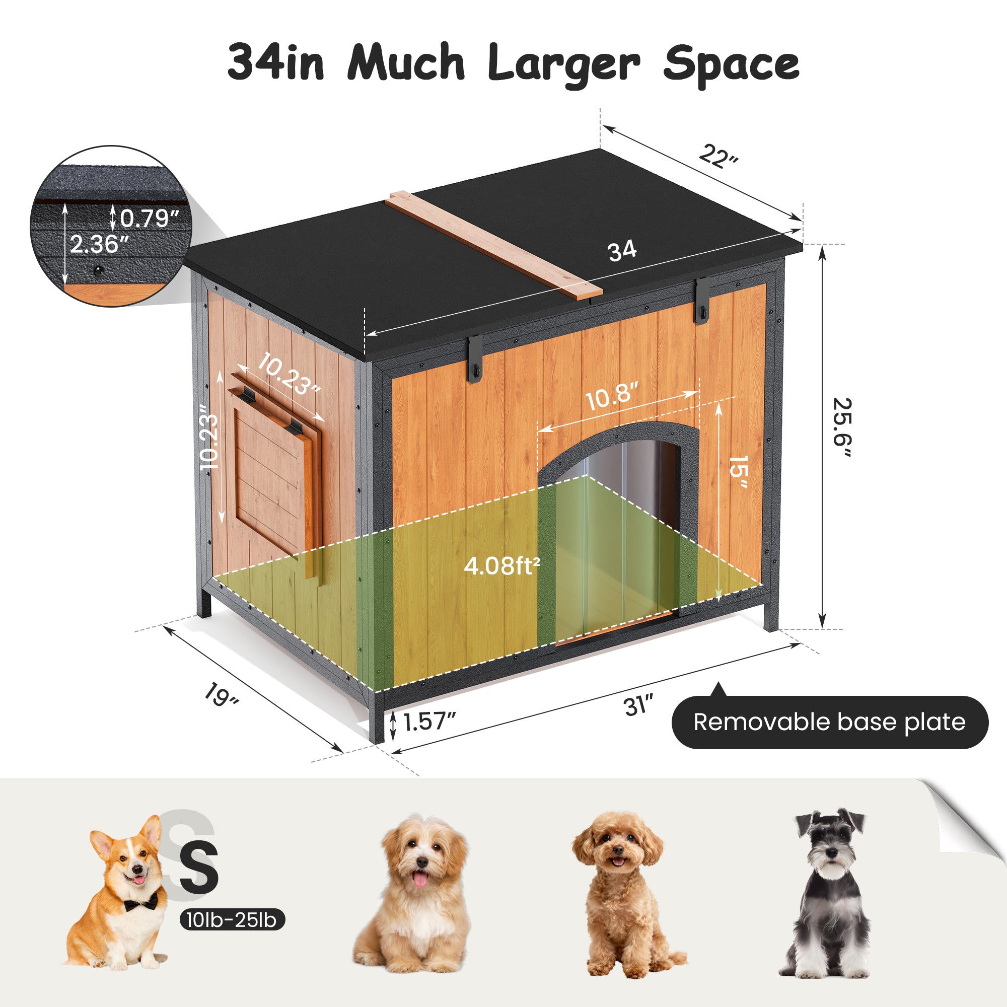 Outdoor Insulated Dog House Weatherproof Dog Kennel Dog Shelter Anti-Chewing Full Iron Frame, Openable Roof for Small to Large Dog Breeds