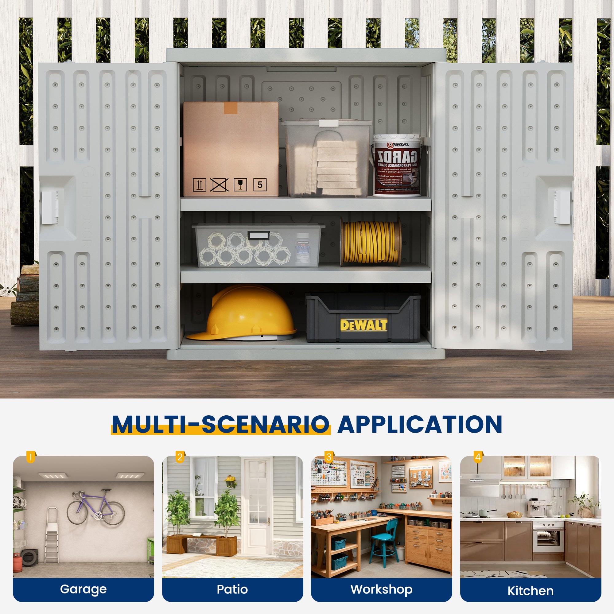 UDPATIO Resin Outdoor Storage Cabinet, Lockable Garage Cabinet with Two Shelves, 30"W x 20"D x 35"H Grey, Perfect for Patio, Garden, Kitchen and Home Office Organization, Grey