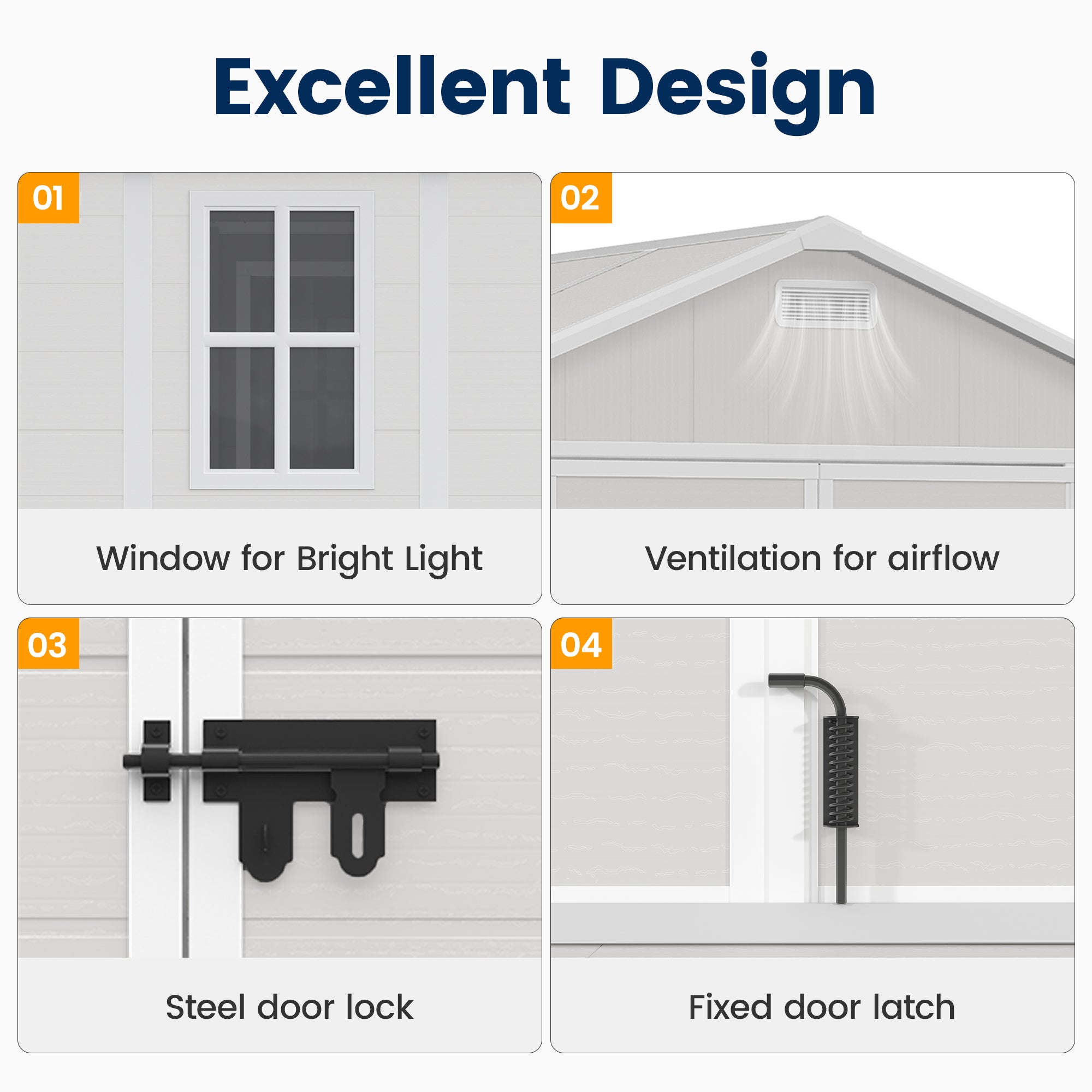 UDPATIO Resin Storage Shed 8 x 10 FT, Outdoor Garden Sheds with Floor Plastic Patio Outdoor Storage with Lockable Door for Bike, Garbage Sandstone