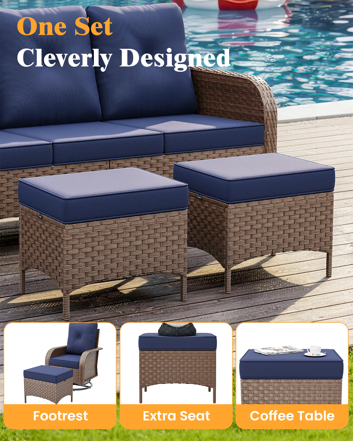 Amopatio 6 Pieces Outdoor Patio Furniture Set, Wicker Swivel Rocker Chairs Sets