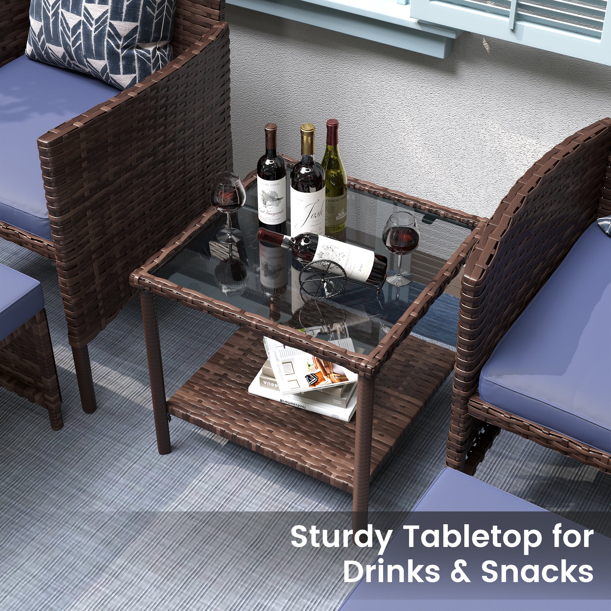 UDPATIO Outdoor Furniture Patio Chairs with Ottoman, Ideal for Balcony, Porch, 5 Piece Patio Furniture Set with Side Table for Deck, Apartment