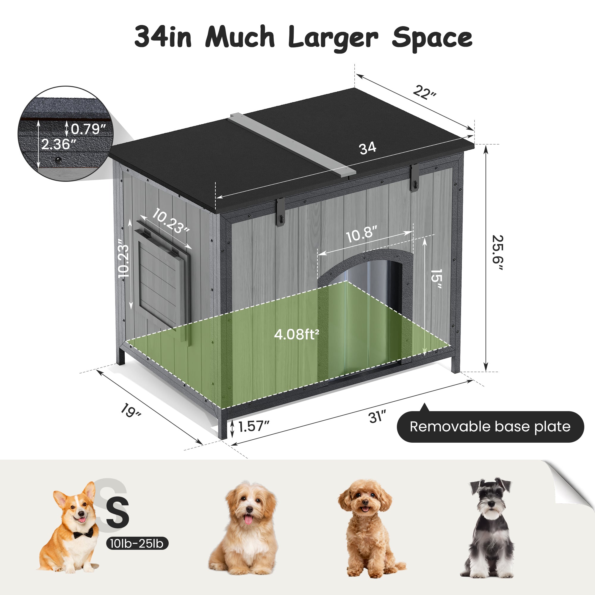 Outdoor Insulated Dog House Weatherproof Dog Kennel Dog Shelter Anti-Chewing Full Iron Frame, Openable Roof for Small to Large Dog Breeds