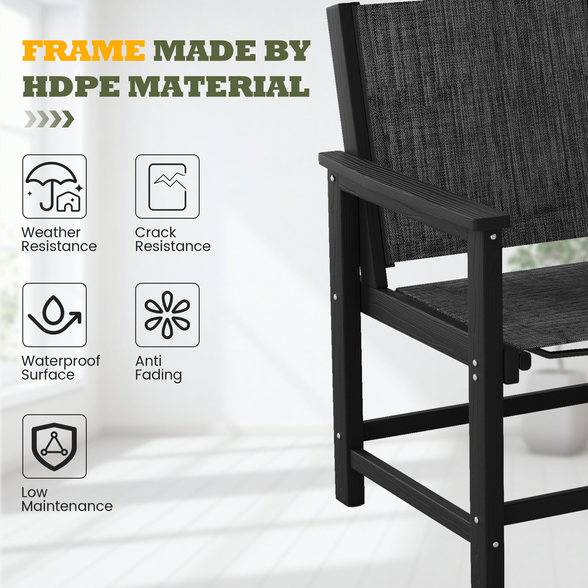 UDPATIO 6-Pack HDPE Patio Dining Chairs with Teslin Fabric - Heavy Duty Outdoor Chairs for Poolside, Deck, Garden, Backyard - All-Weather Resistant Seating Set